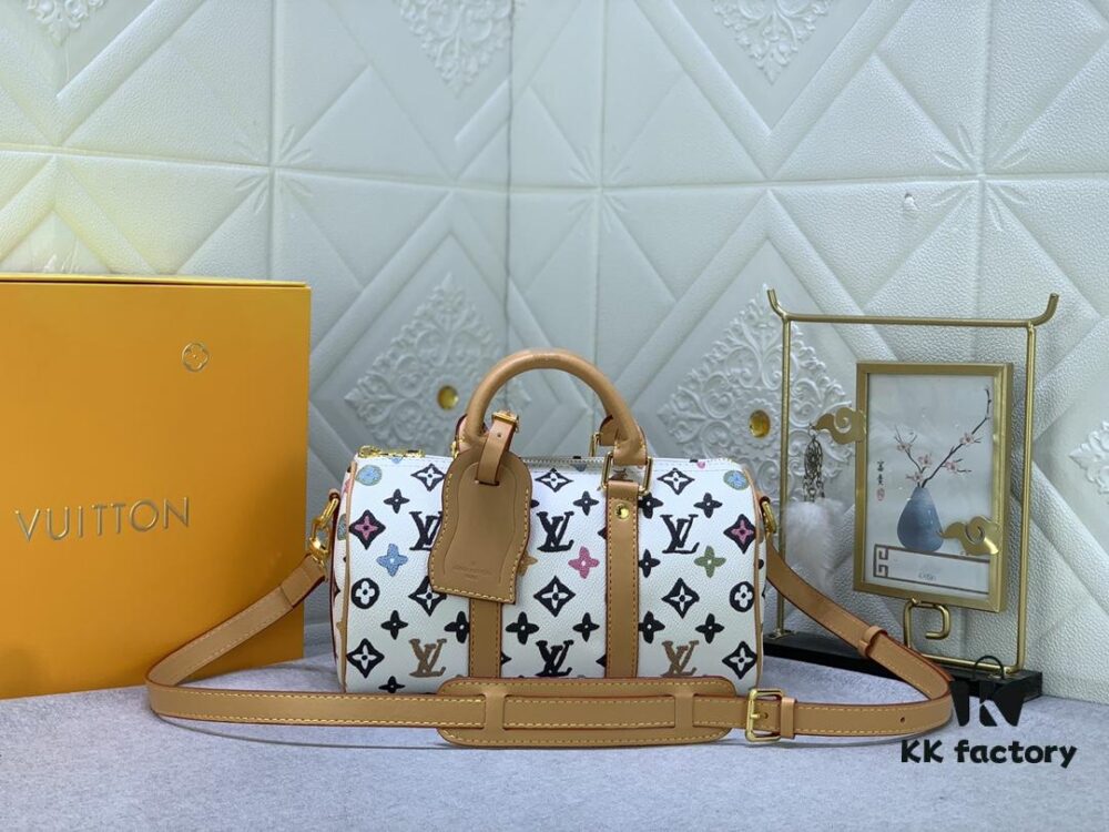 Upgraded Original M46271 Black Flower Orange Chain, Denim Blue, M31044 Orange, M11542 Monogram, M24849 Multicolor Daisy Keepall 25