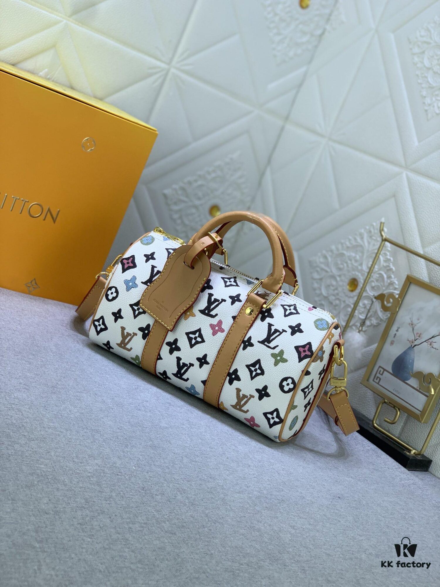 Upgraded Original M46271 Black Flower Orange Chain, Denim Blue, M31044 Orange, M11542 Monogram, M24849 Multicolor Daisy Keepall 25