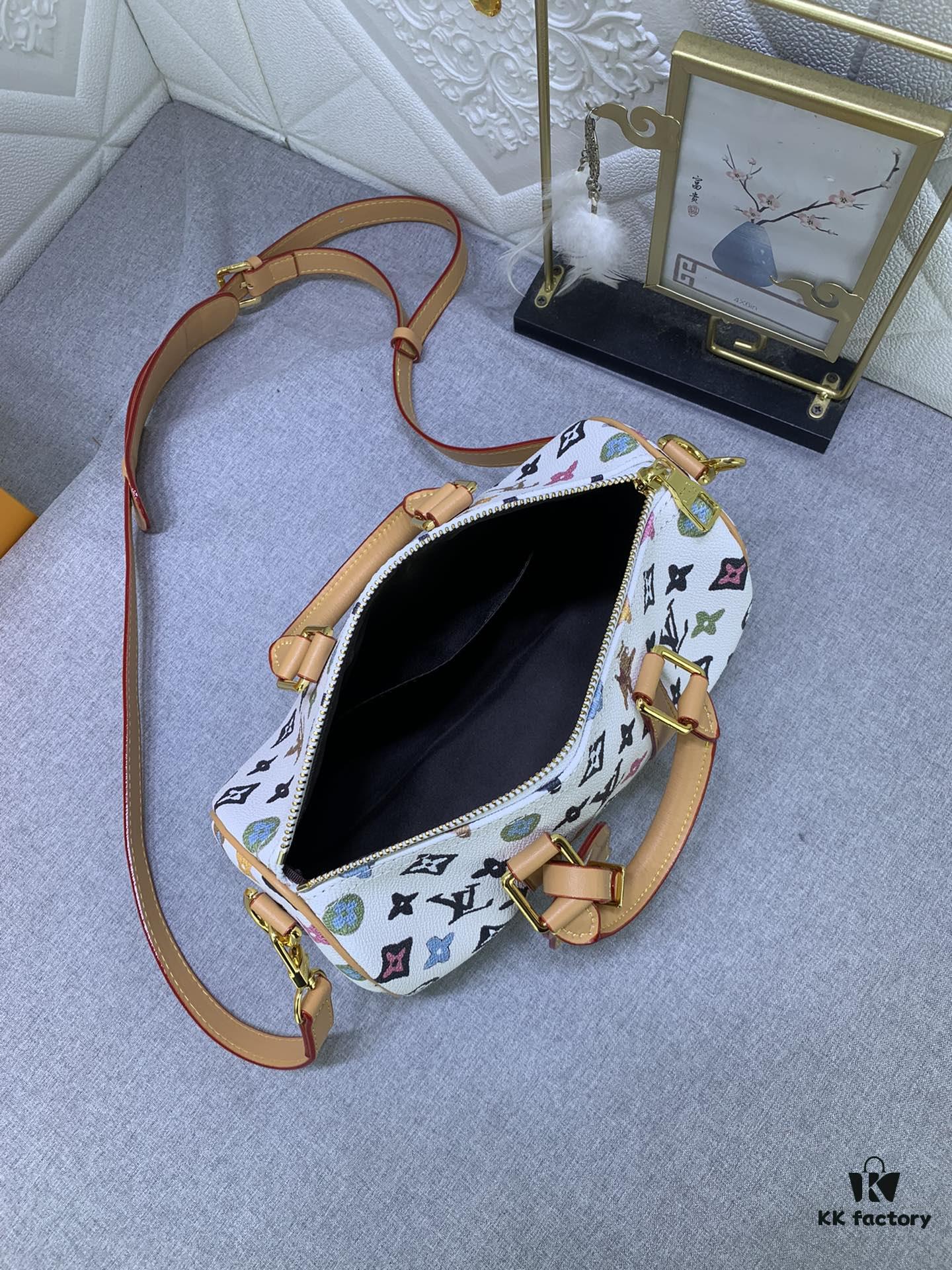 Upgraded Original M46271 Black Flower Orange Chain, Denim Blue, M31044 Orange, M11542 Monogram, M24849 Multicolor Daisy Keepall 25