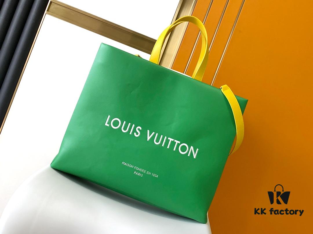 M24457 Yellow Green Blue Top Quality Original Order This Medium Shopper Handbag Draws Inspiration from Louis Vuitton's Shopping Bag Featuring 'Louis Vuitton' and 'Maison Fondée En 1854' Embossed on Soft Cowhide Leather with Top Handles and Detachable Shoulder Strap 40.0 x 32.0 x 16.0 cm (L x H x W)