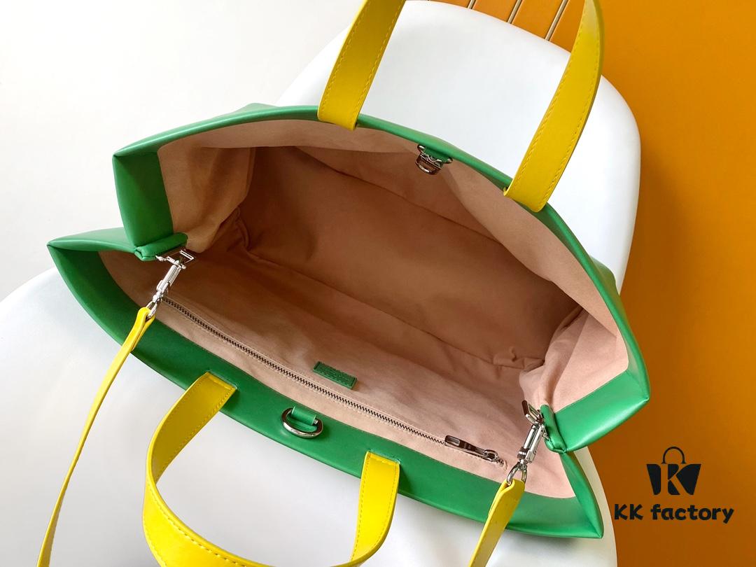 M24457 Yellow Green Blue Top Quality Original Order This Medium Shopper Handbag Draws Inspiration from Louis Vuitton's Shopping Bag Featuring 'Louis Vuitton' and 'Maison Fondée En 1854' Embossed on Soft Cowhide Leather with Top Handles and Detachable Shoulder Strap 40.0 x 32.0 x 16.0 cm (L x H x W)