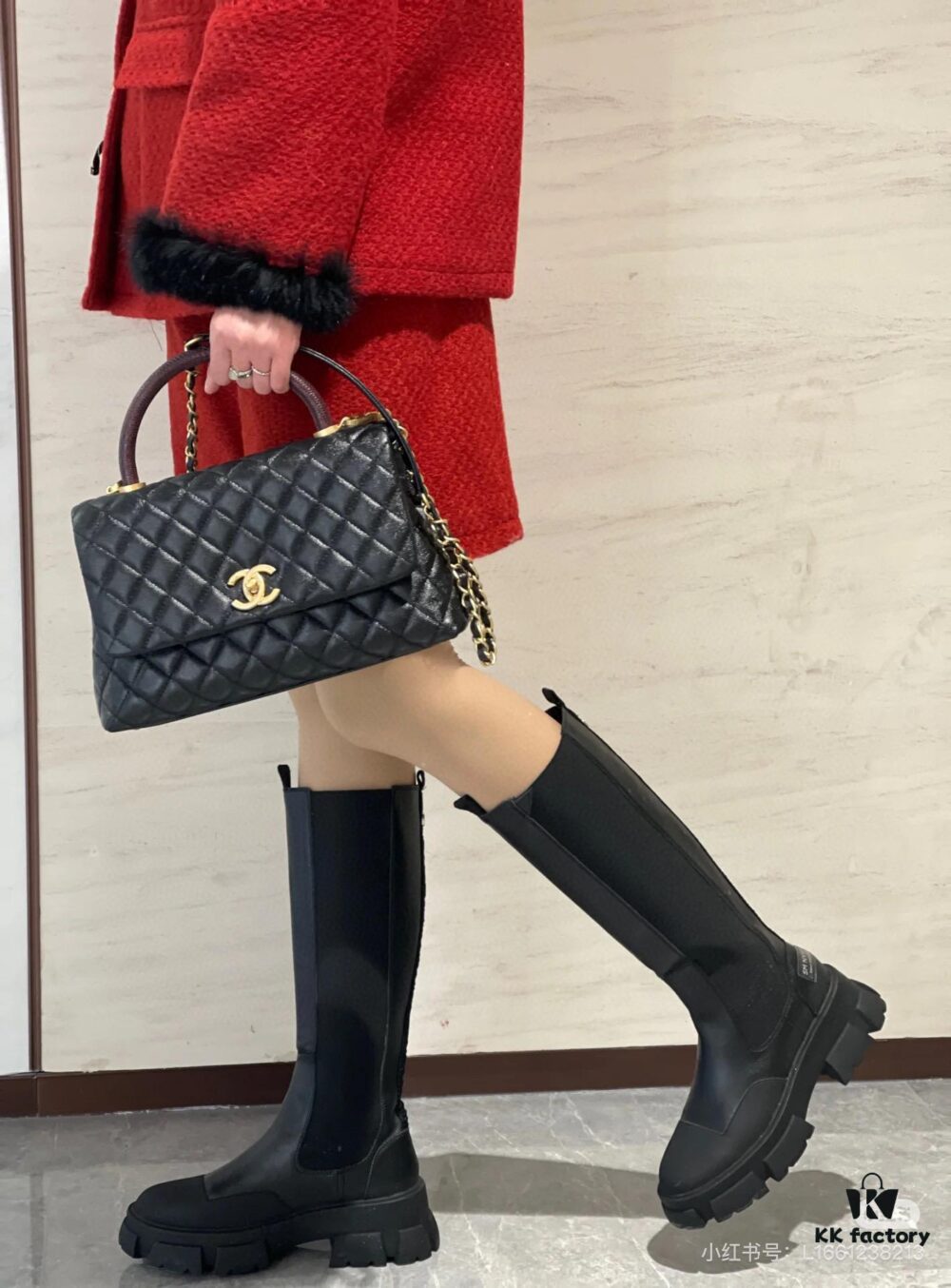 Chanel Coco Handle in Black Shiny Calfskin with Red Handle