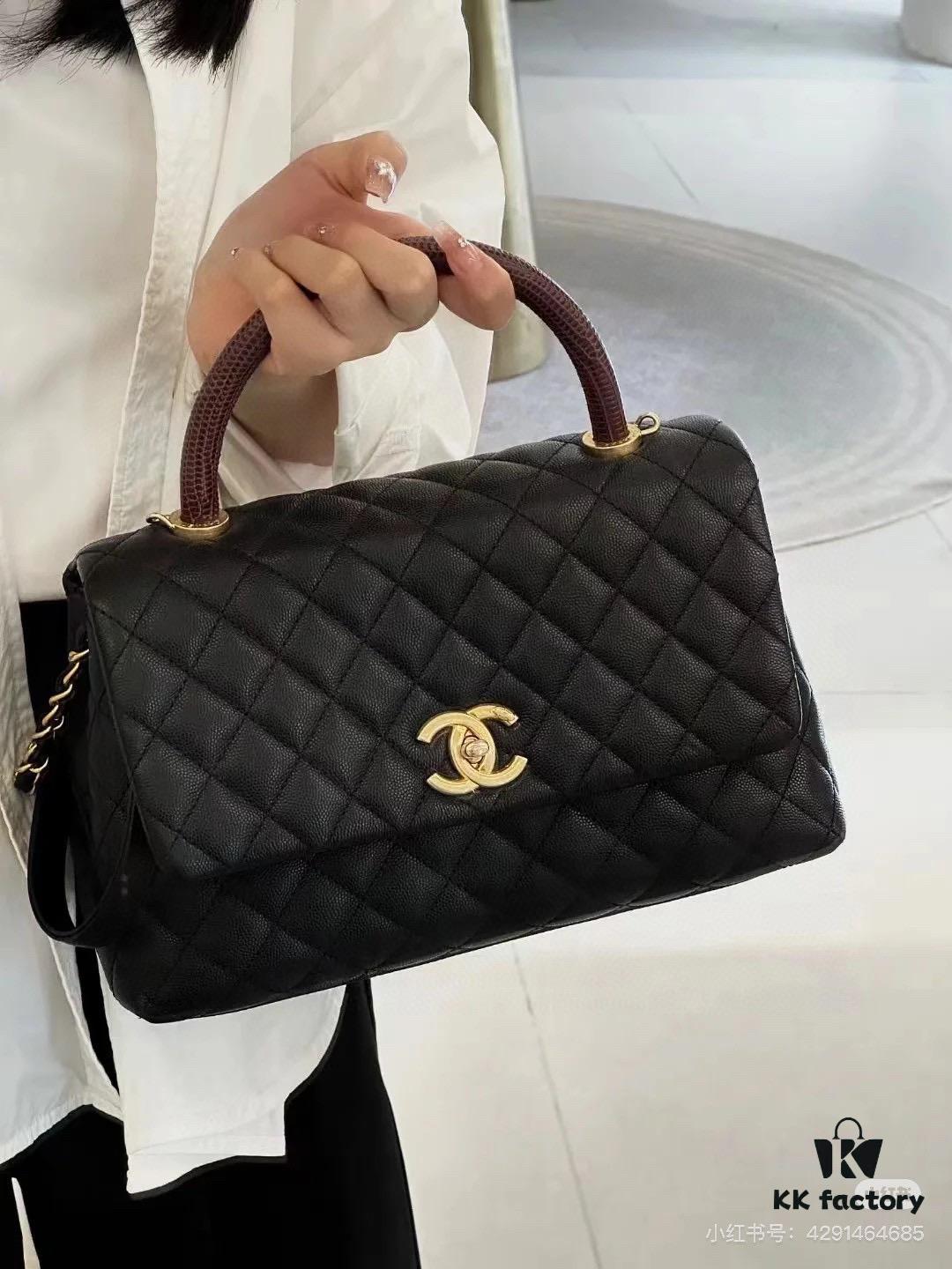 Chanel Coco Handle in Black Shiny Calfskin with Red Handle