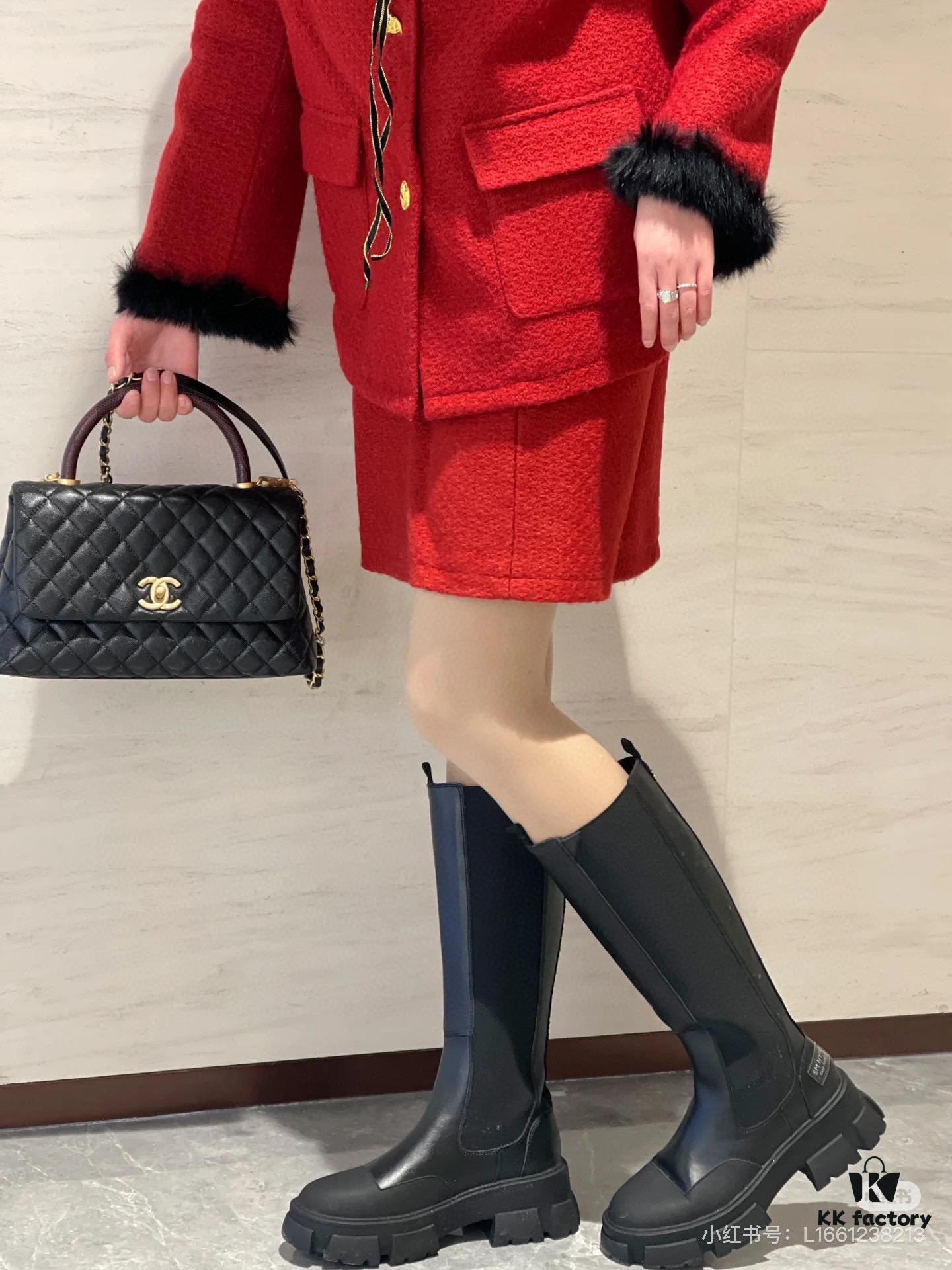 Chanel Coco Handle in Black Shiny Calfskin with Red Handle