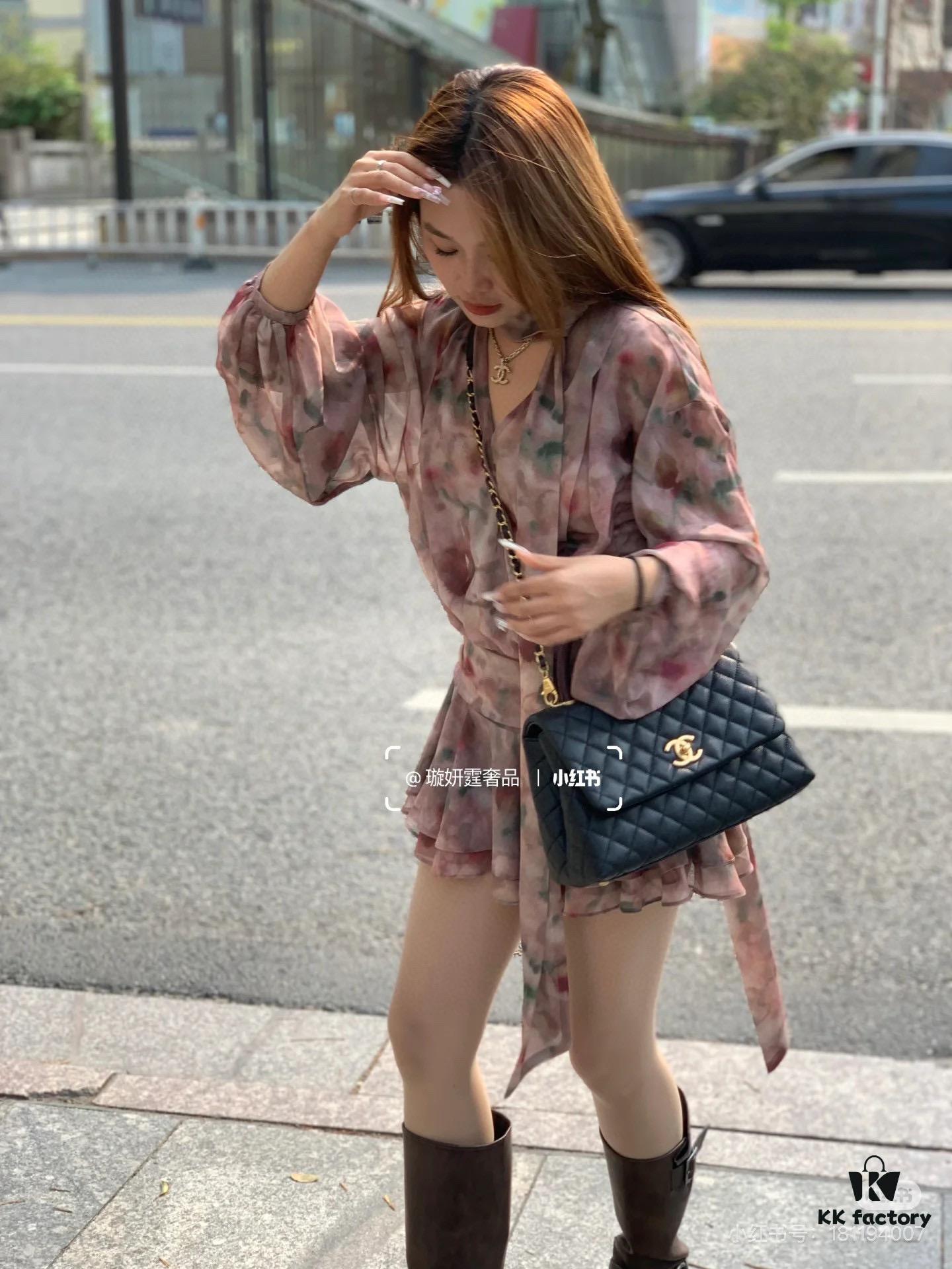 Chanel Coco Handle in Black Shiny Calfskin with Red Handle