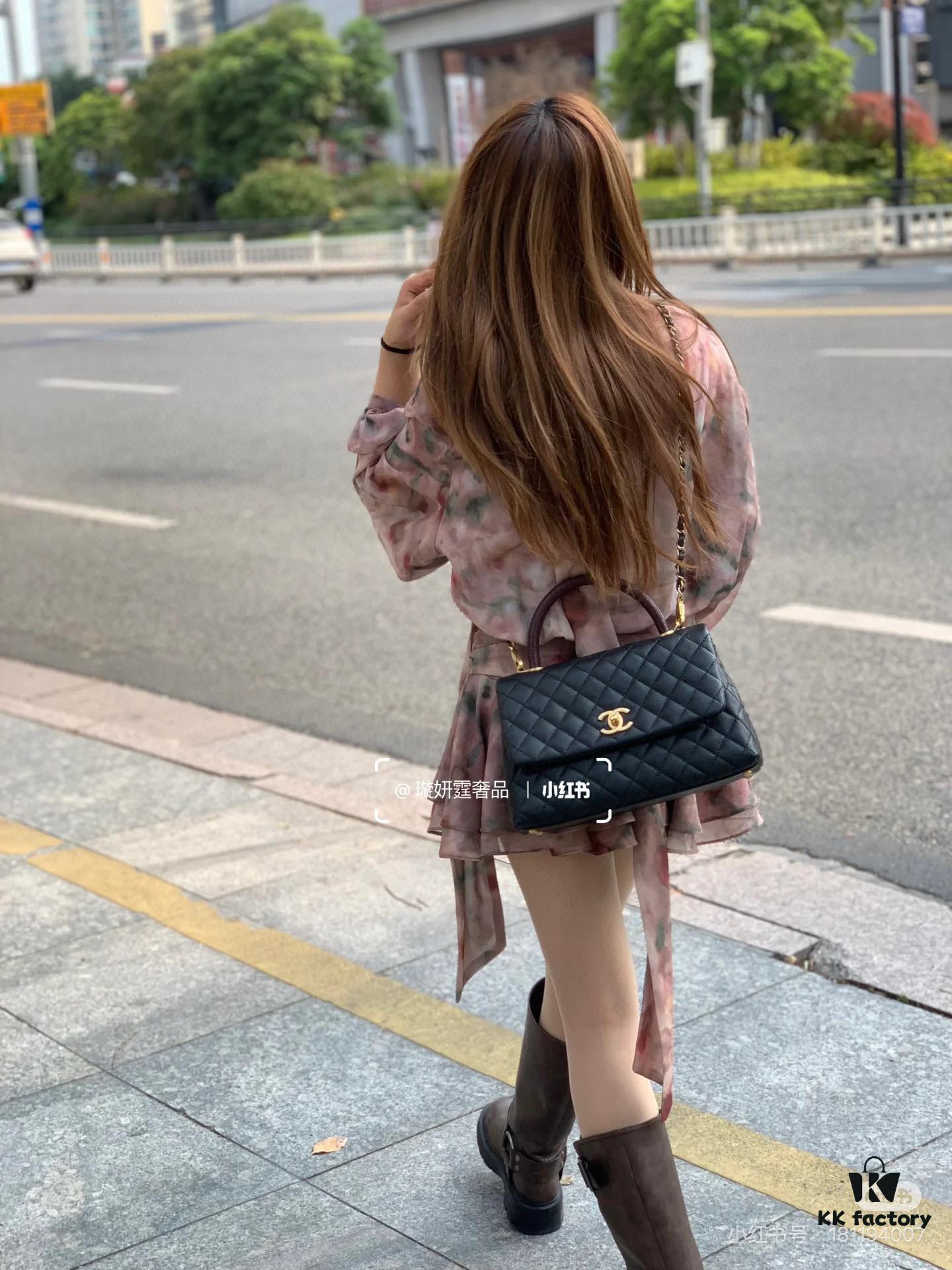 Chanel Coco Handle in Black Shiny Calfskin with Red Handle