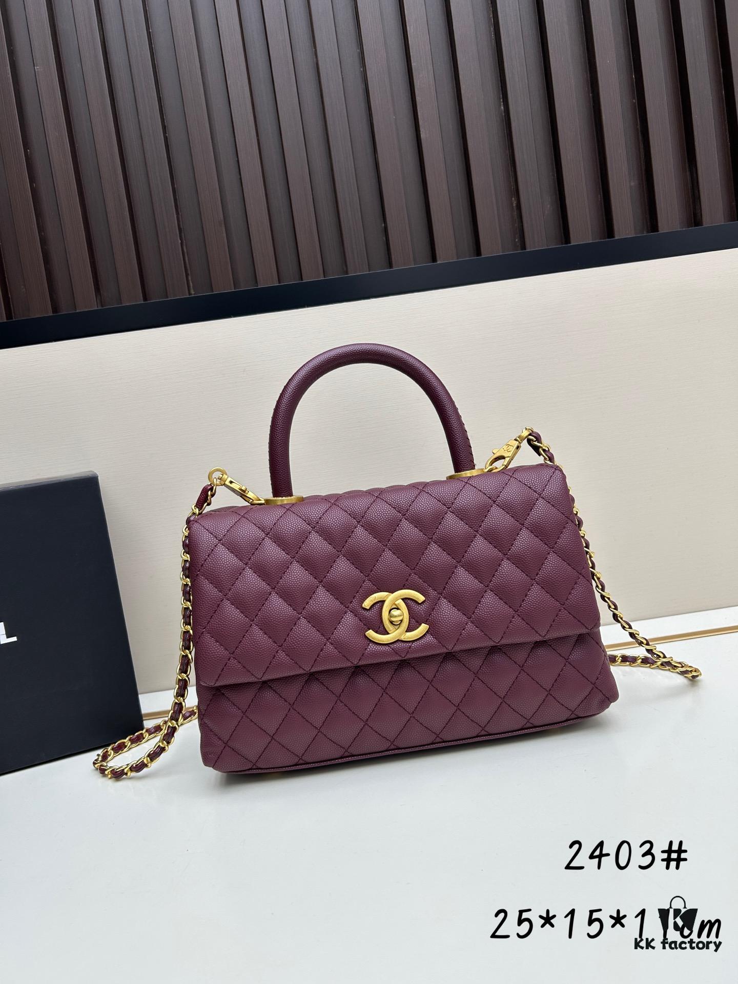 Chanel Coco Handle Bag in Black Calfskin with Red Handle - Box Included