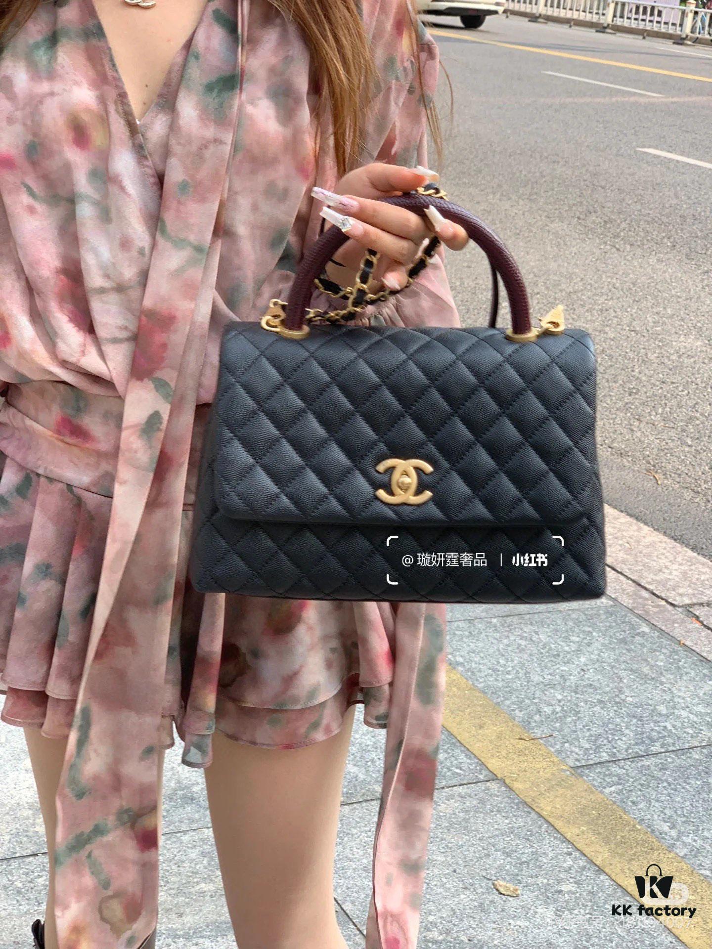 Chanel Coco Handle in Black Shiny Calfskin with Red Handle