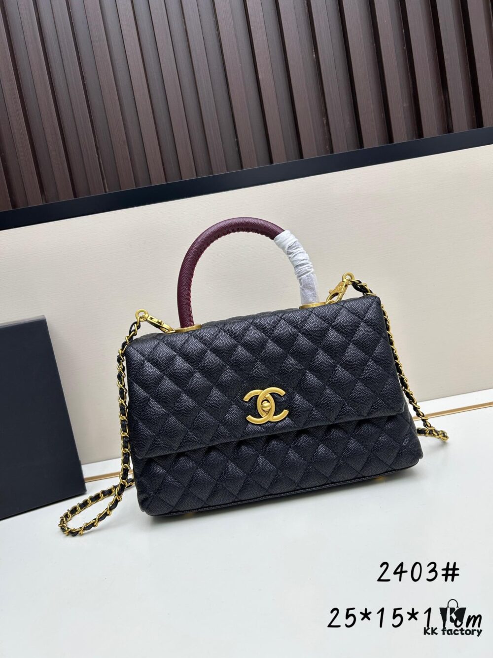 Chanel Coco Handle Bag in Black Calfskin with Red Handle - Box Included
