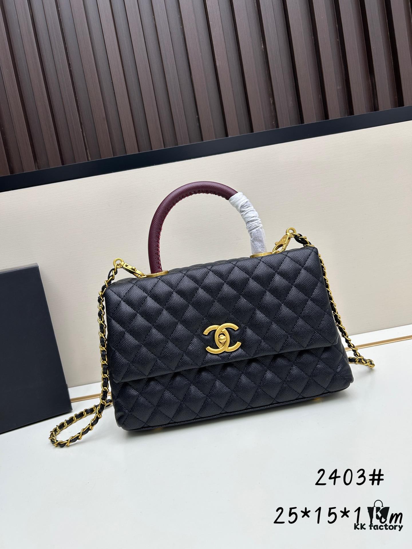 Chanel Coco Handle with Box, Black Calfskin with Red Handle