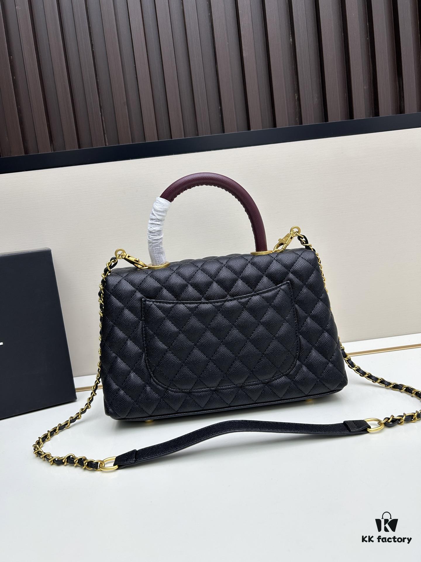 Chanel Coco Handle with Box, Black Calfskin with Red Handle
