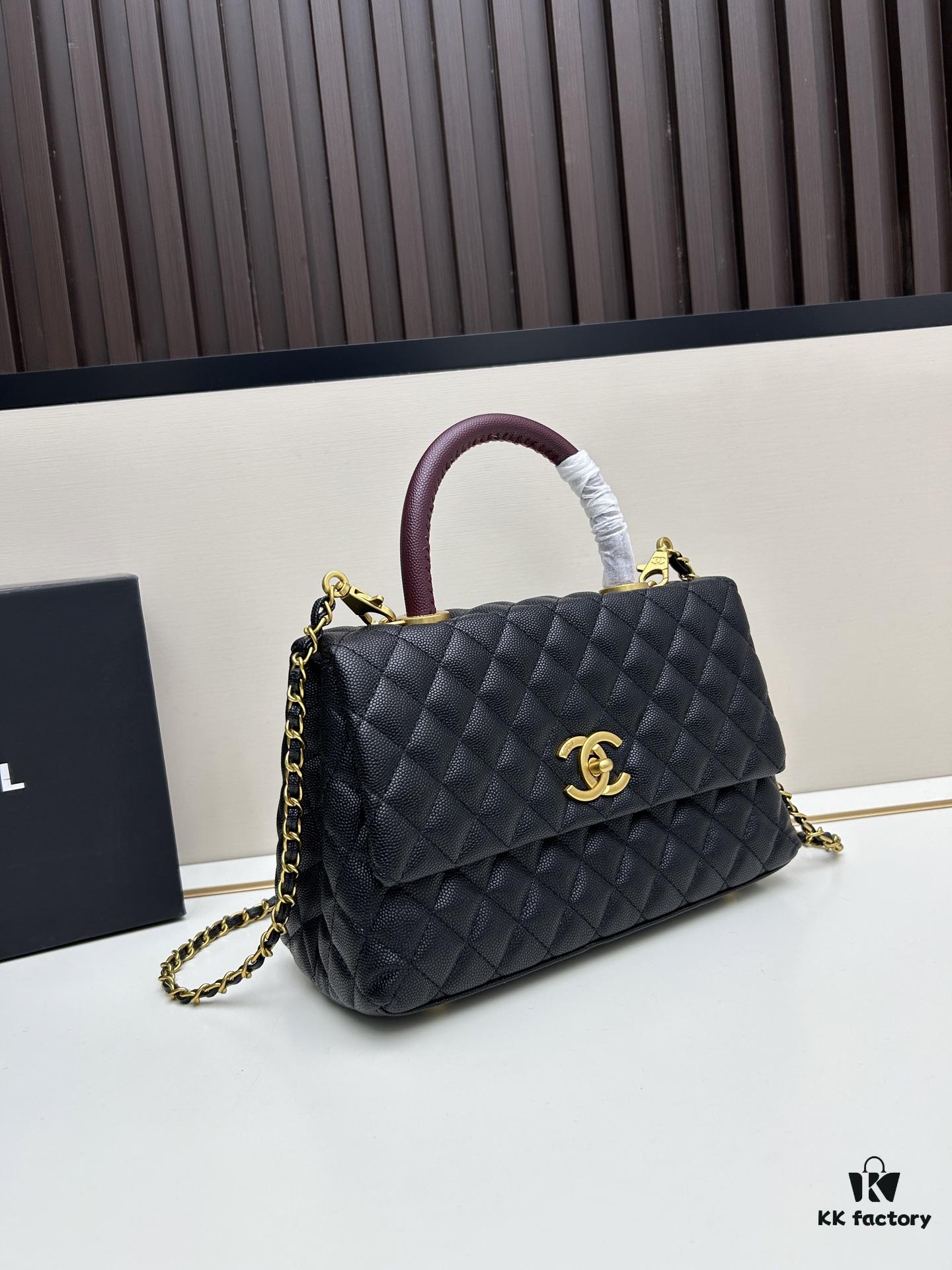 Chanel Coco Handle with Box, Black Calfskin with Red Handle