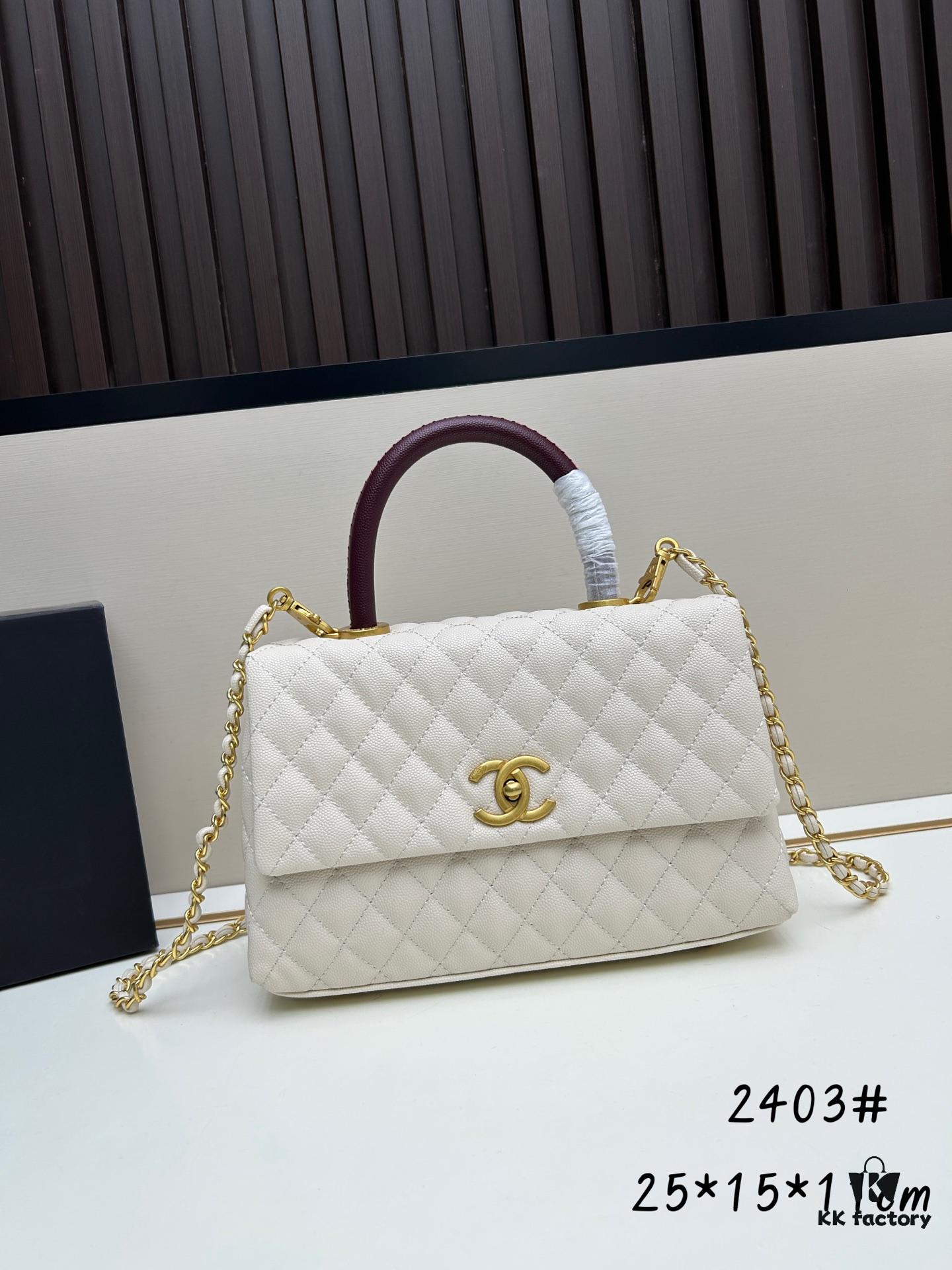 Chanel Coco Handle Bag in Black Calfskin with Red Handle - Box Included