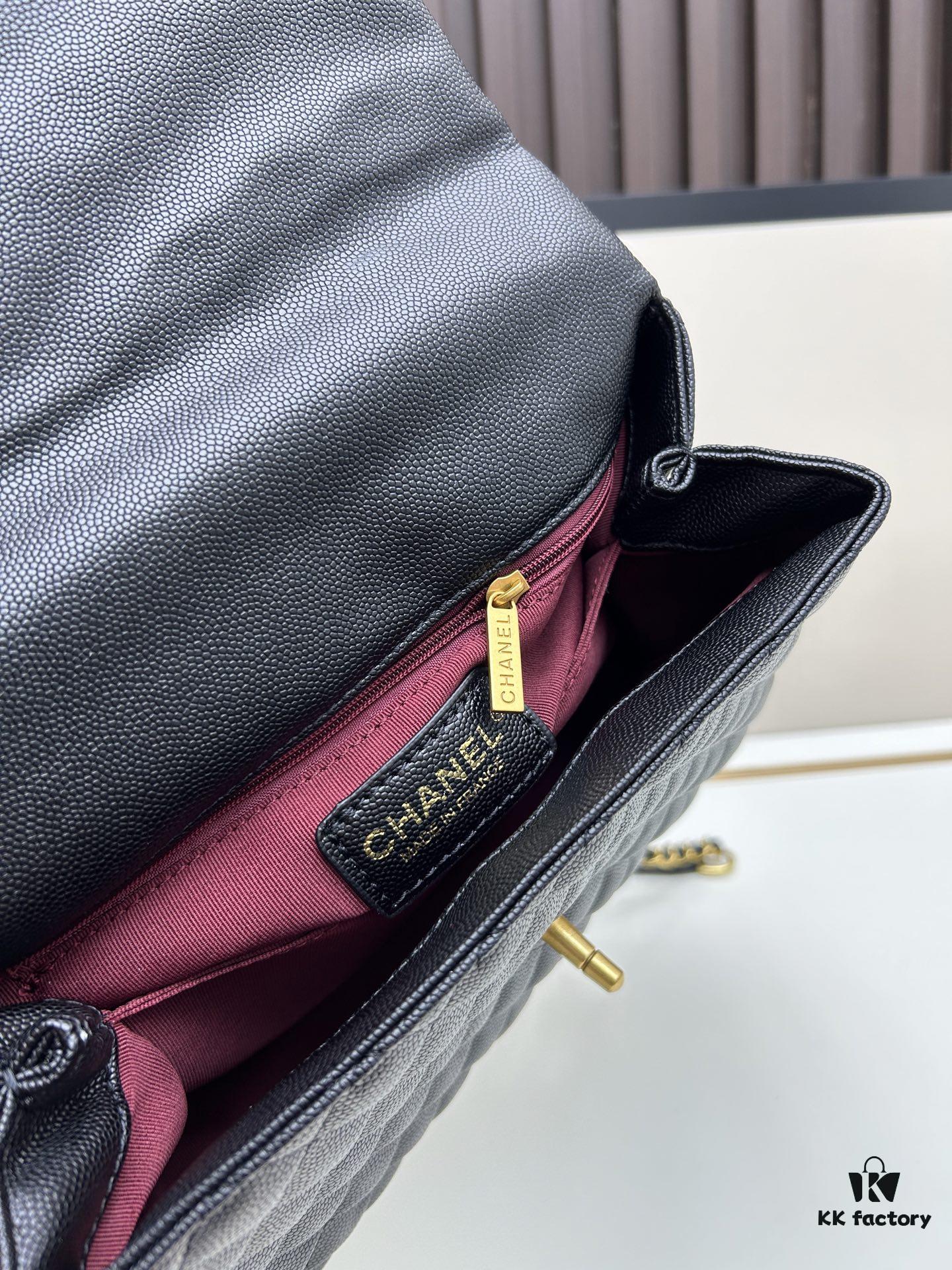 Chanel Coco Handle with Box, Black Calfskin with Red Handle