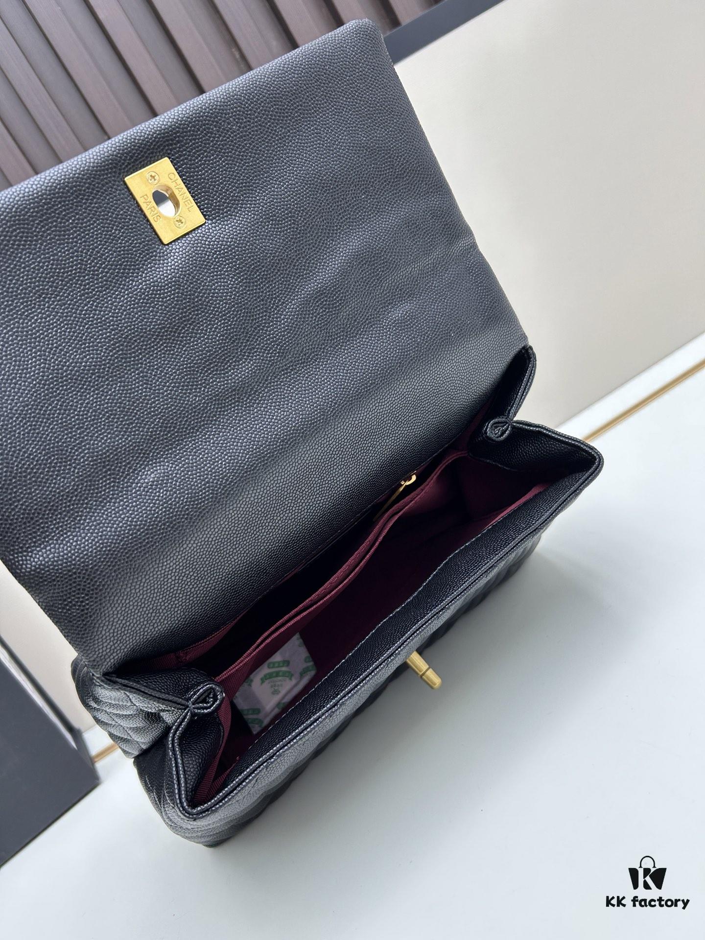 Chanel Coco Handle with Box, Black Calfskin with Red Handle