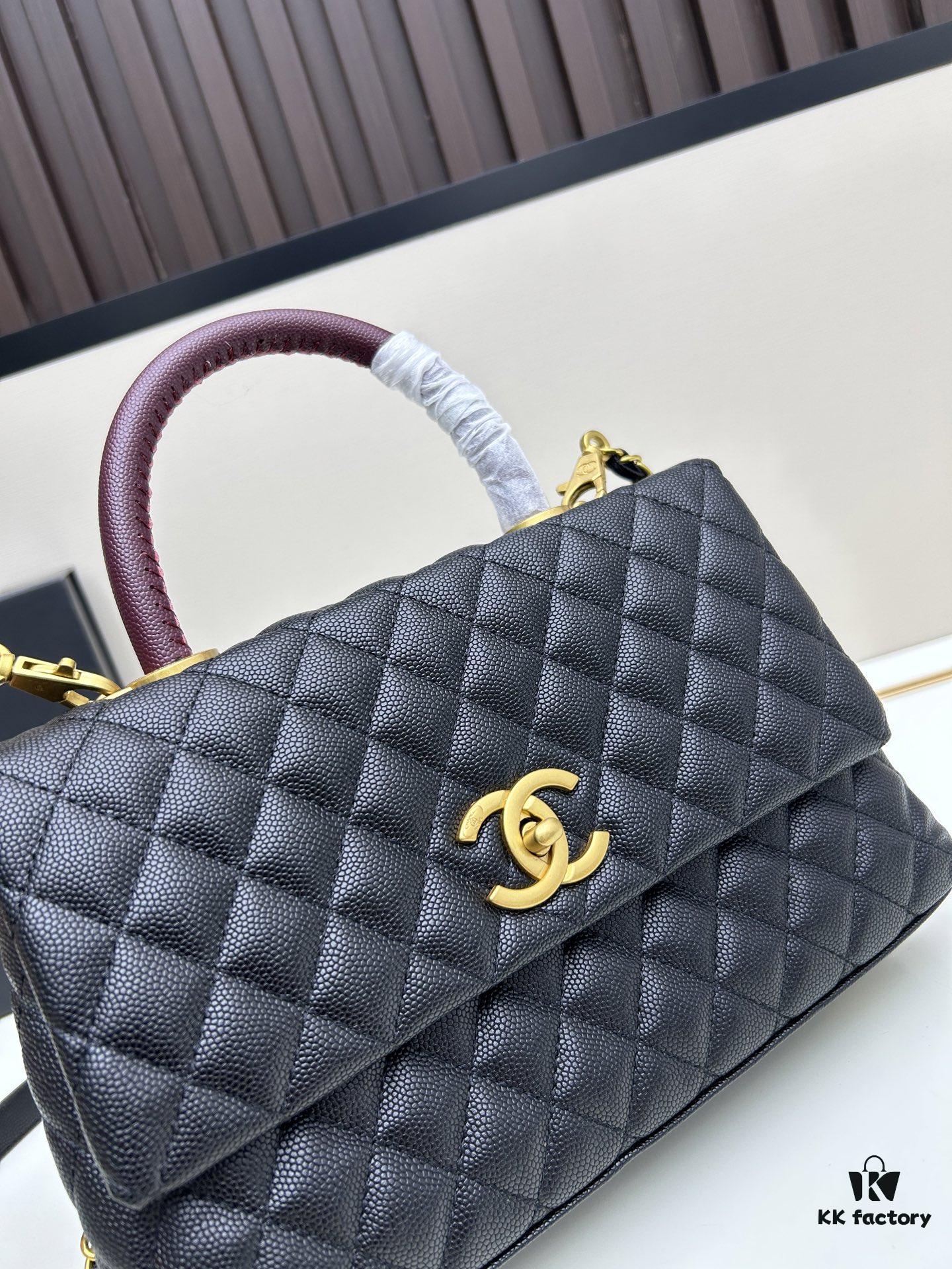 Chanel Coco Handle with Box, Black Calfskin with Red Handle