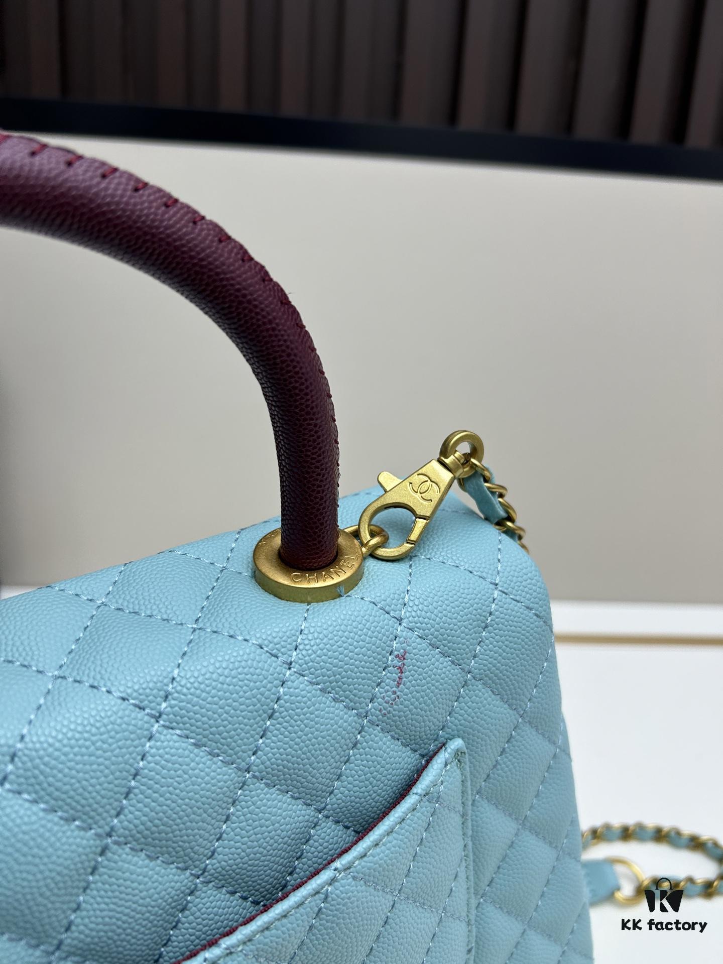 Chanel Coco Handle Bag with Box, Black Calfskin with Gold Hardware and Red Handle