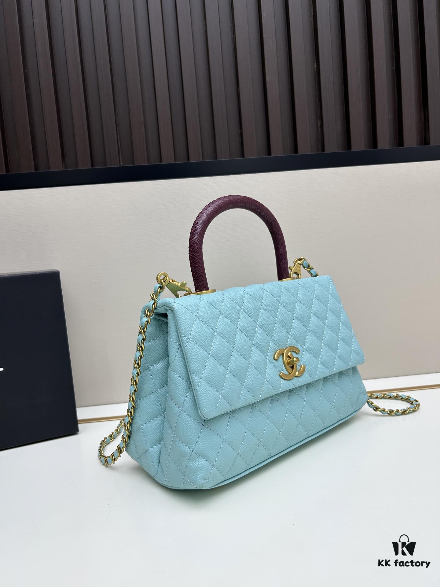 Chanel Coco Handle Bag with Box, Black Calfskin with Gold Hardware and Red Handle