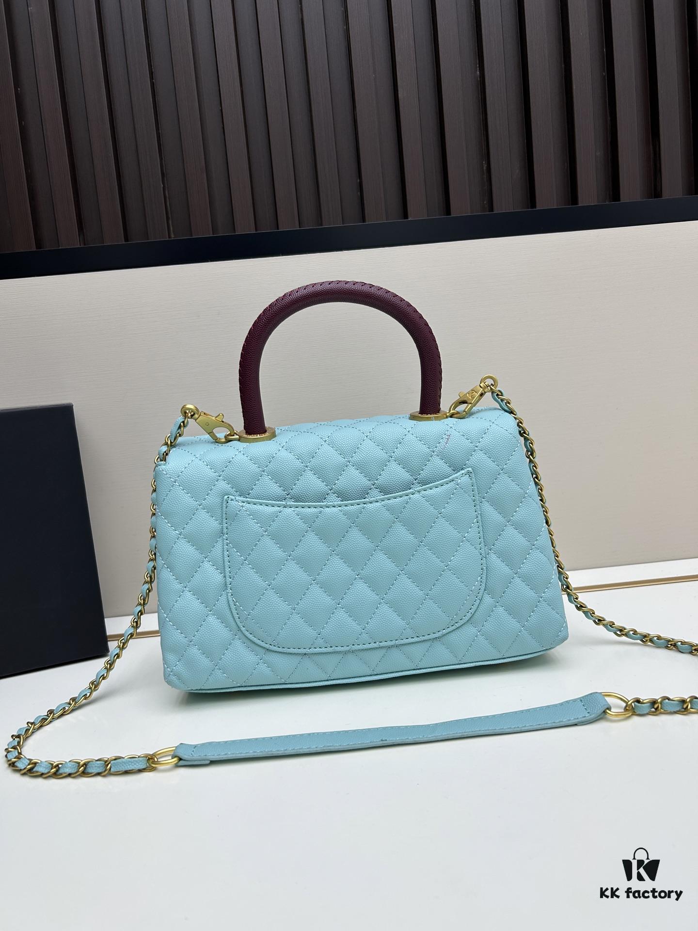 Chanel Coco Handle Bag with Box, Black Calfskin with Gold Hardware and Red Handle