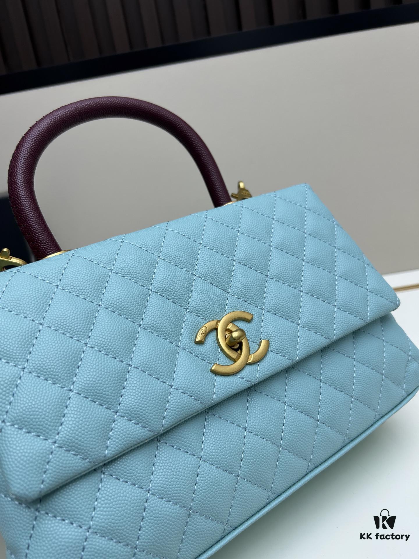 Chanel Coco Handle Bag with Box, Black Calfskin with Gold Hardware and Red Handle