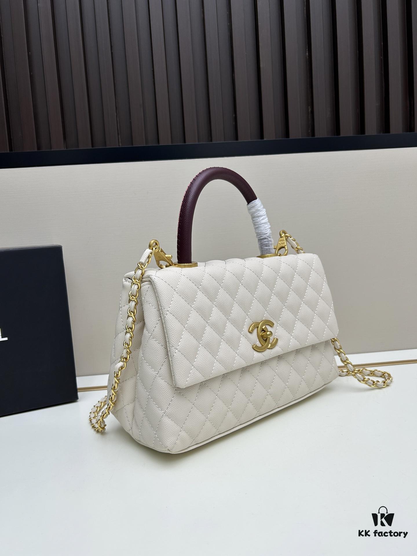 Chanel Coco Handle with Box, Black Calfskin with Red Handle