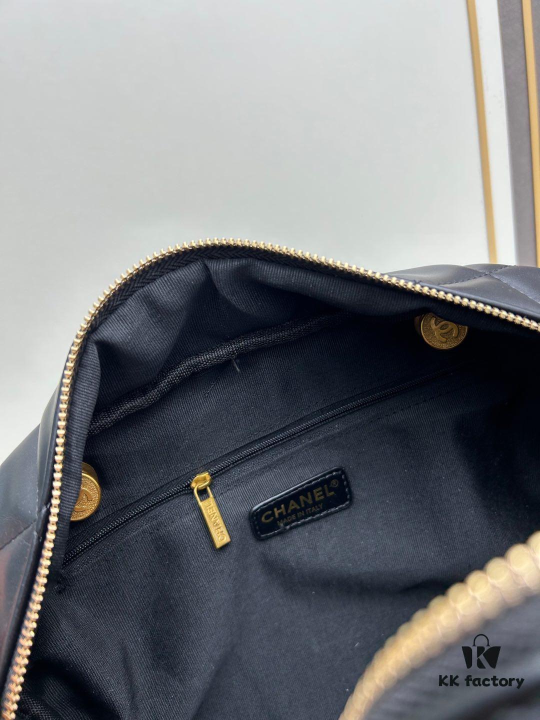 New Chanel 24A Bowling Bag Small Black Crinkled Calfskin