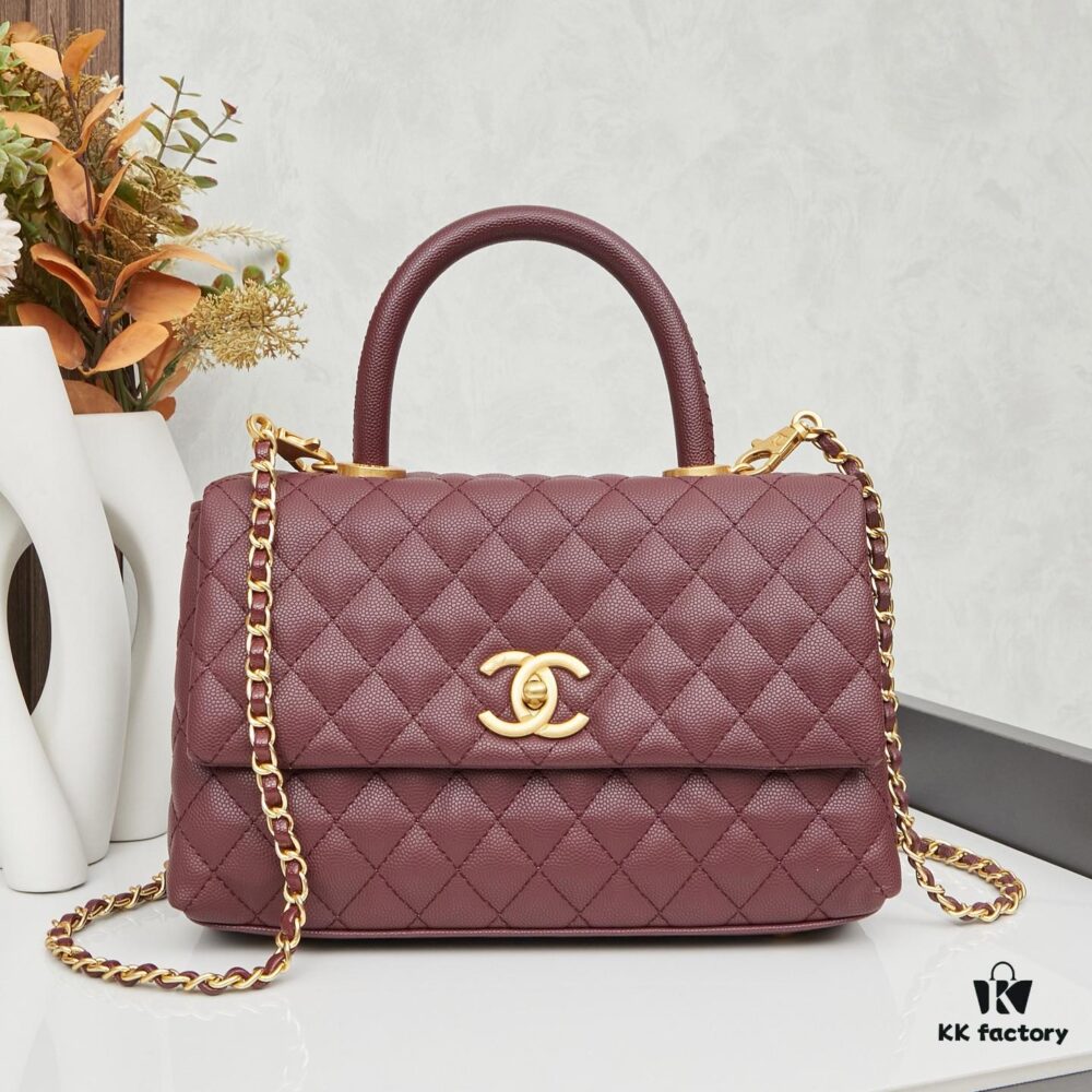 New Arrival with Box Chanel Coco Handle Black Calfskin Red Handle