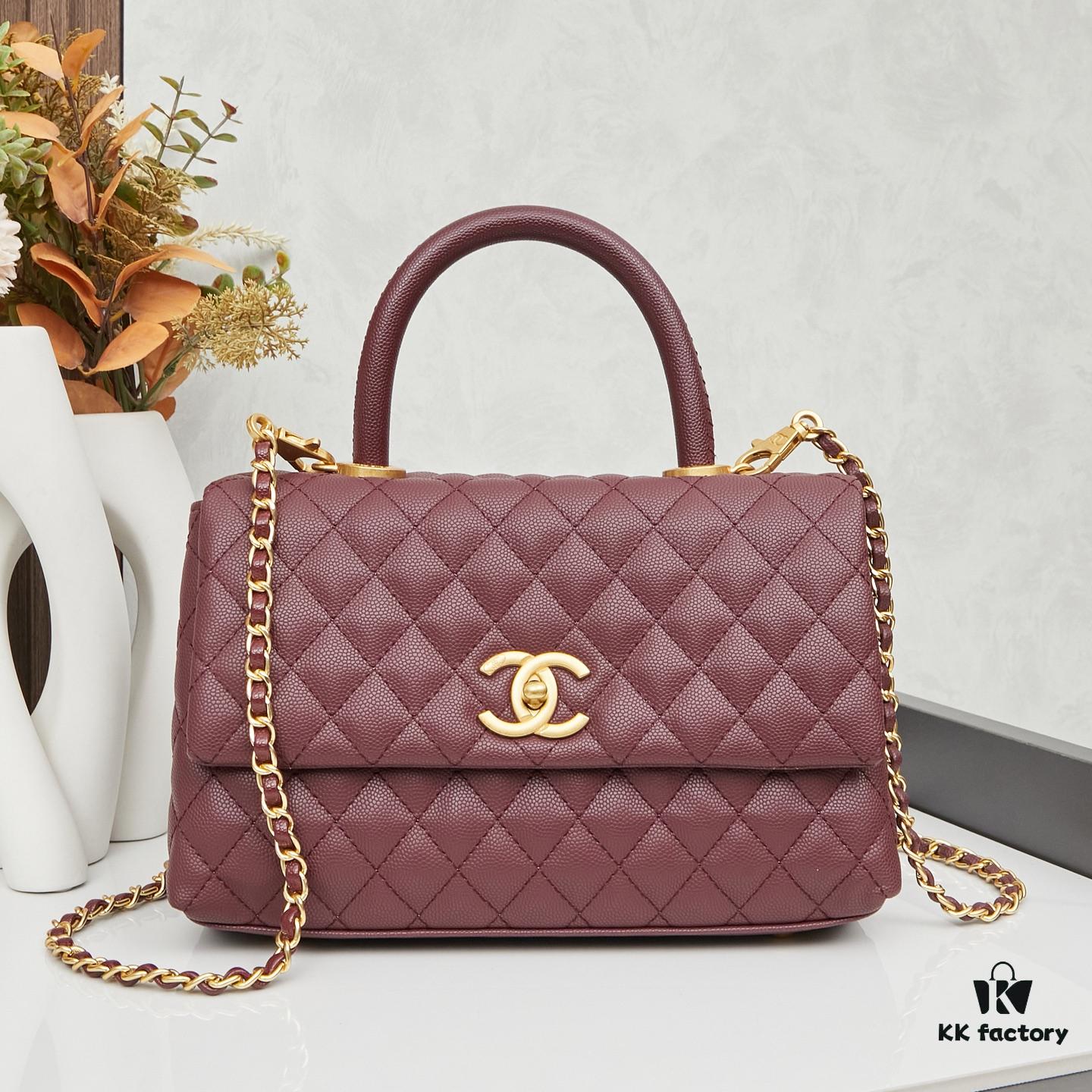 New Arrival with Box Chanel Coco Handle Black Calfskin Red Handle