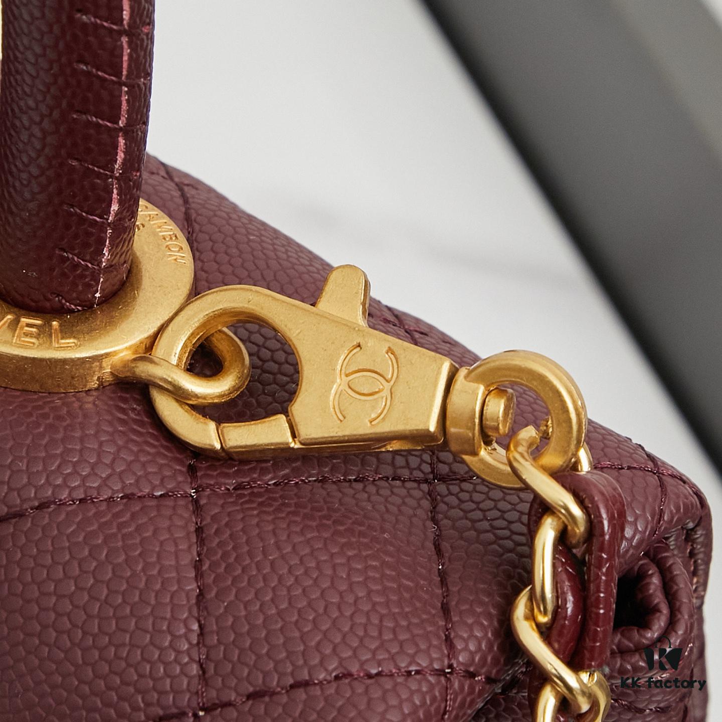 New Arrival with Box Chanel Coco Handle Black Calfskin Red Handle