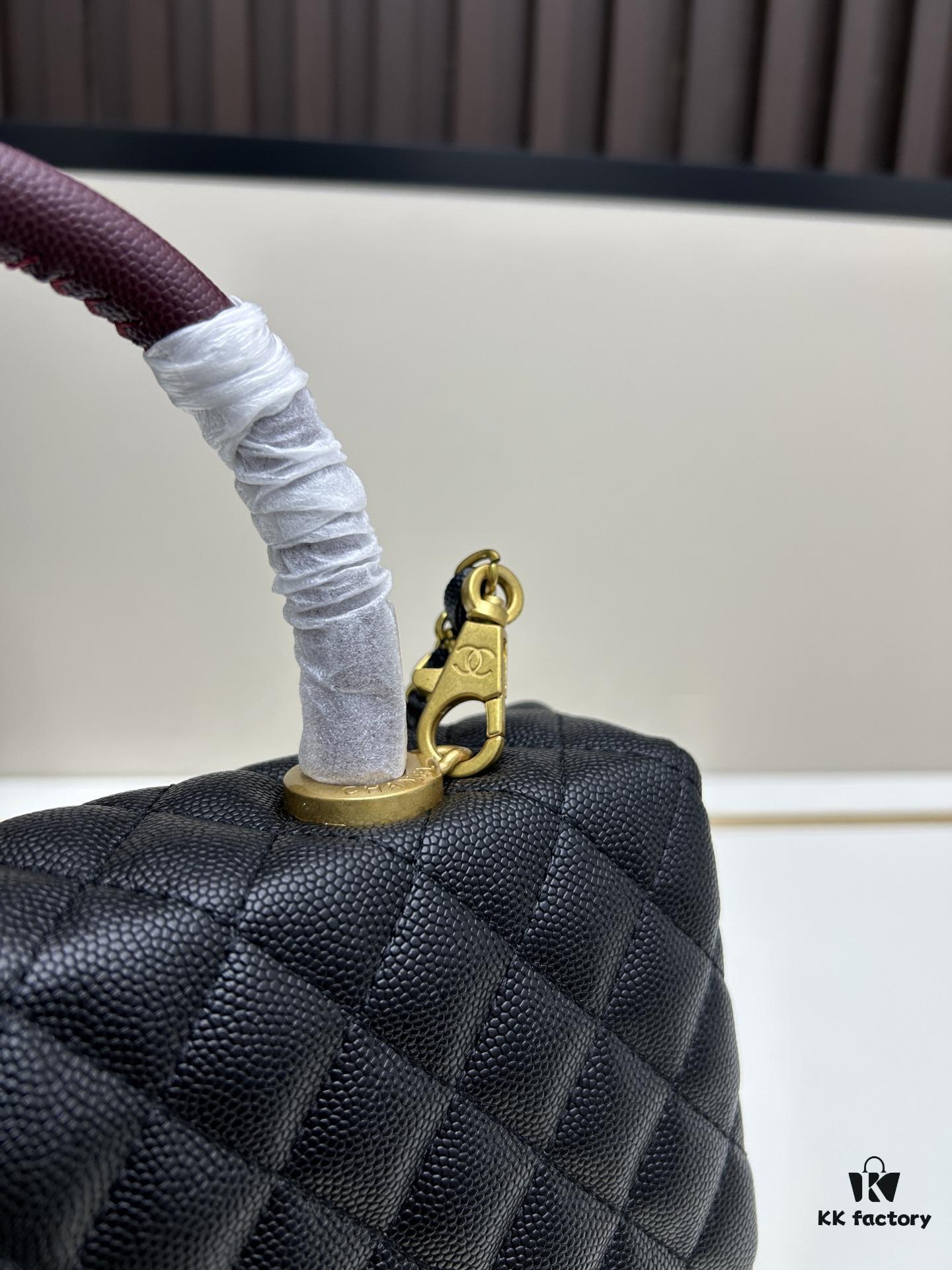 Chanel Coco Handle with Box, Black Calfskin with Red Handle