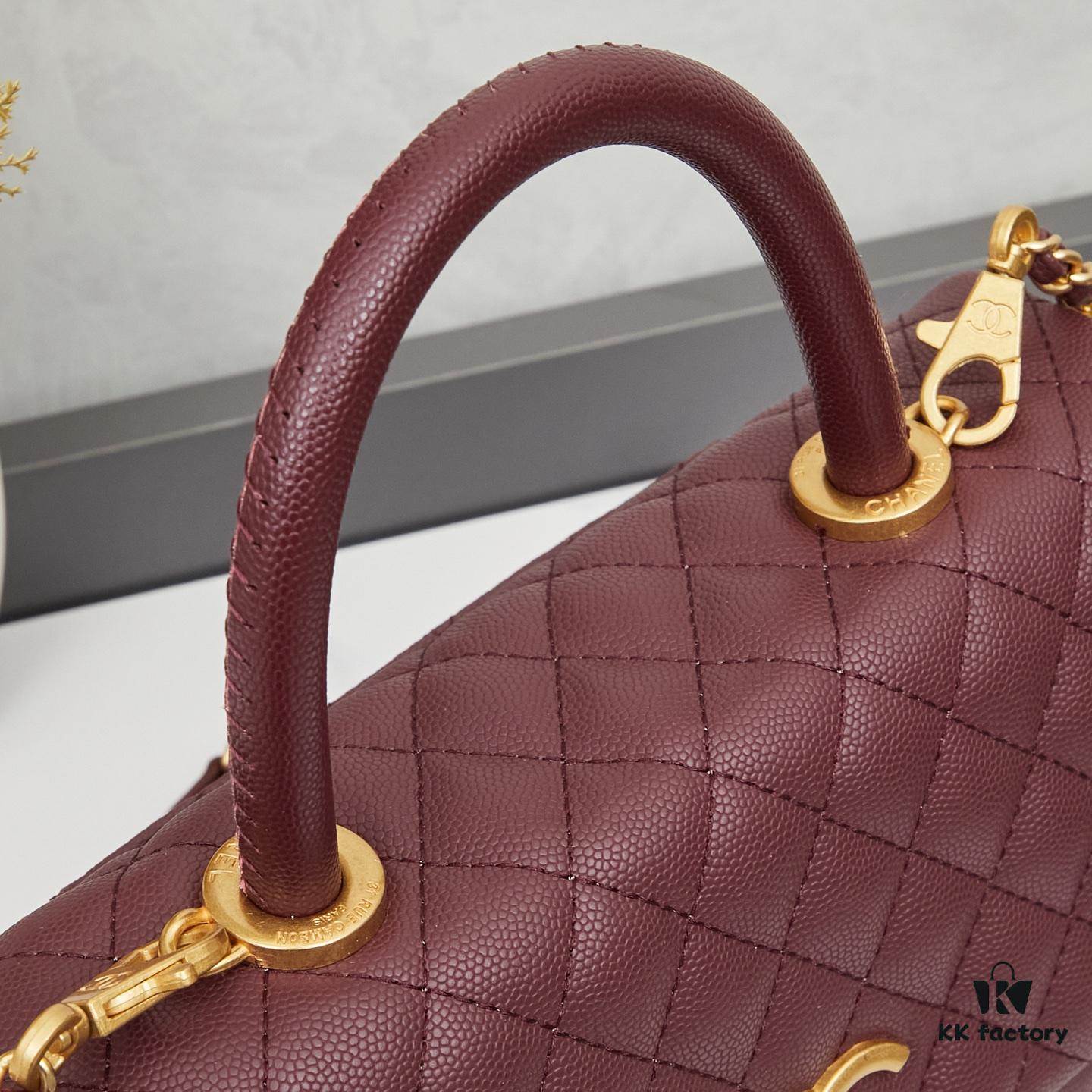 New Arrival with Box Chanel Coco Handle Black Calfskin Red Handle