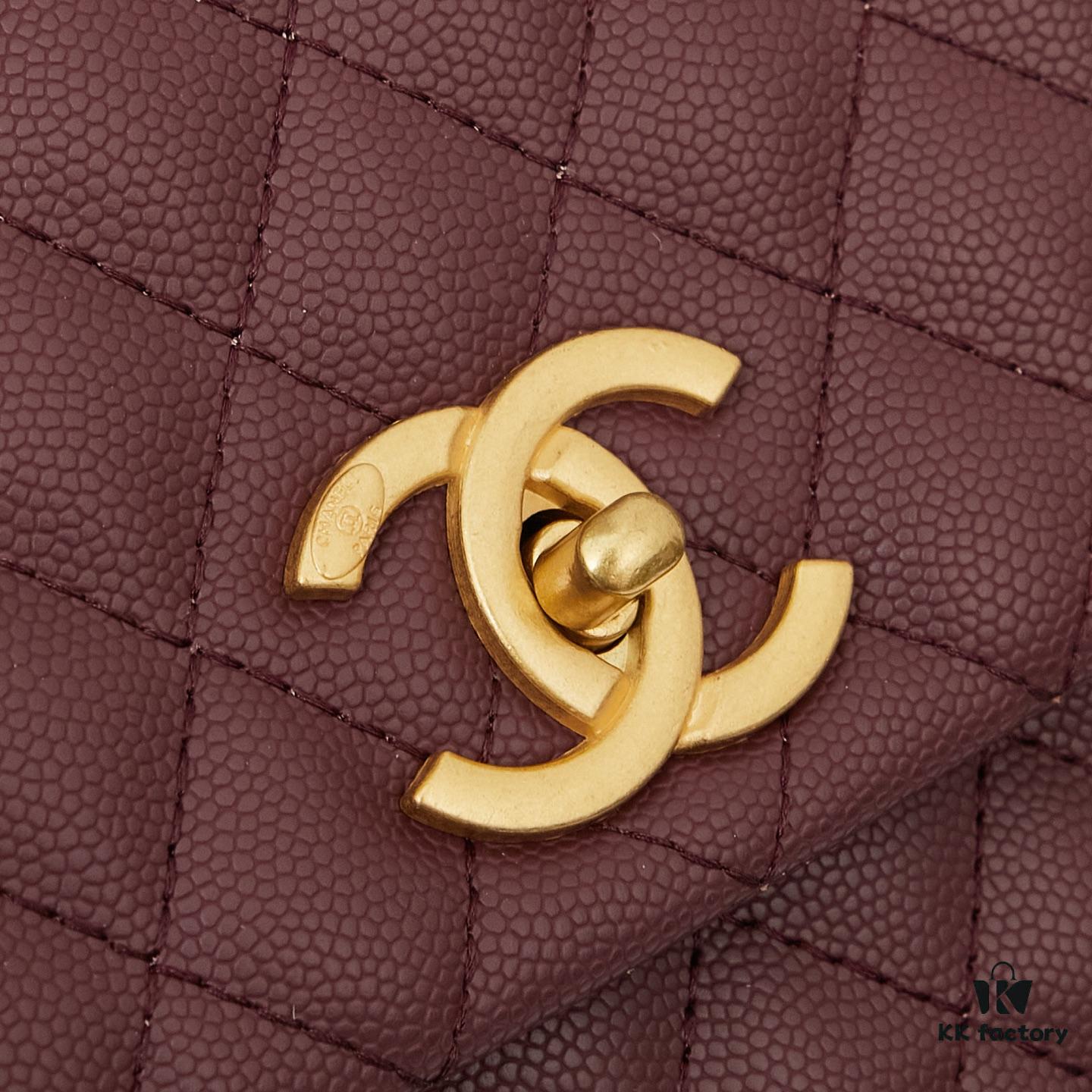 New Arrival with Box Chanel Coco Handle Black Calfskin Red Handle