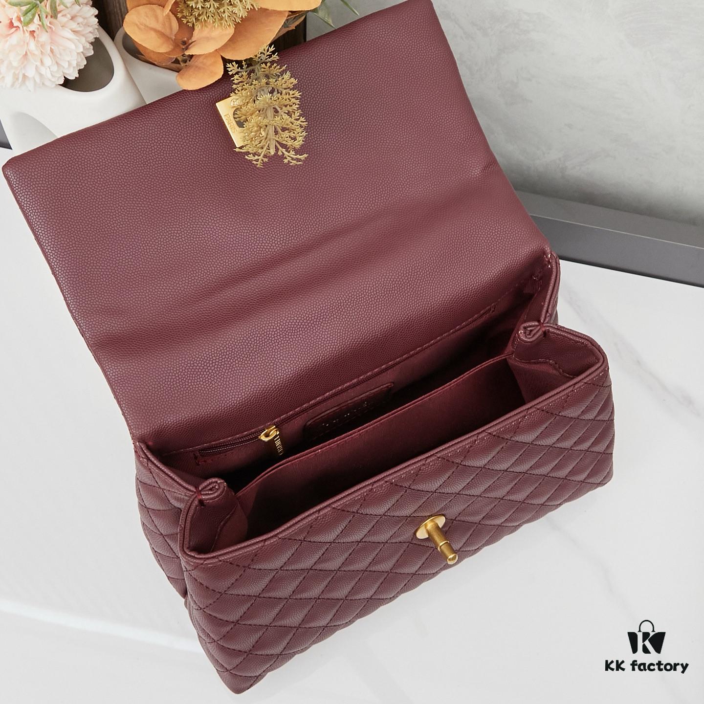 New Arrival with Box Chanel Coco Handle Black Calfskin Red Handle