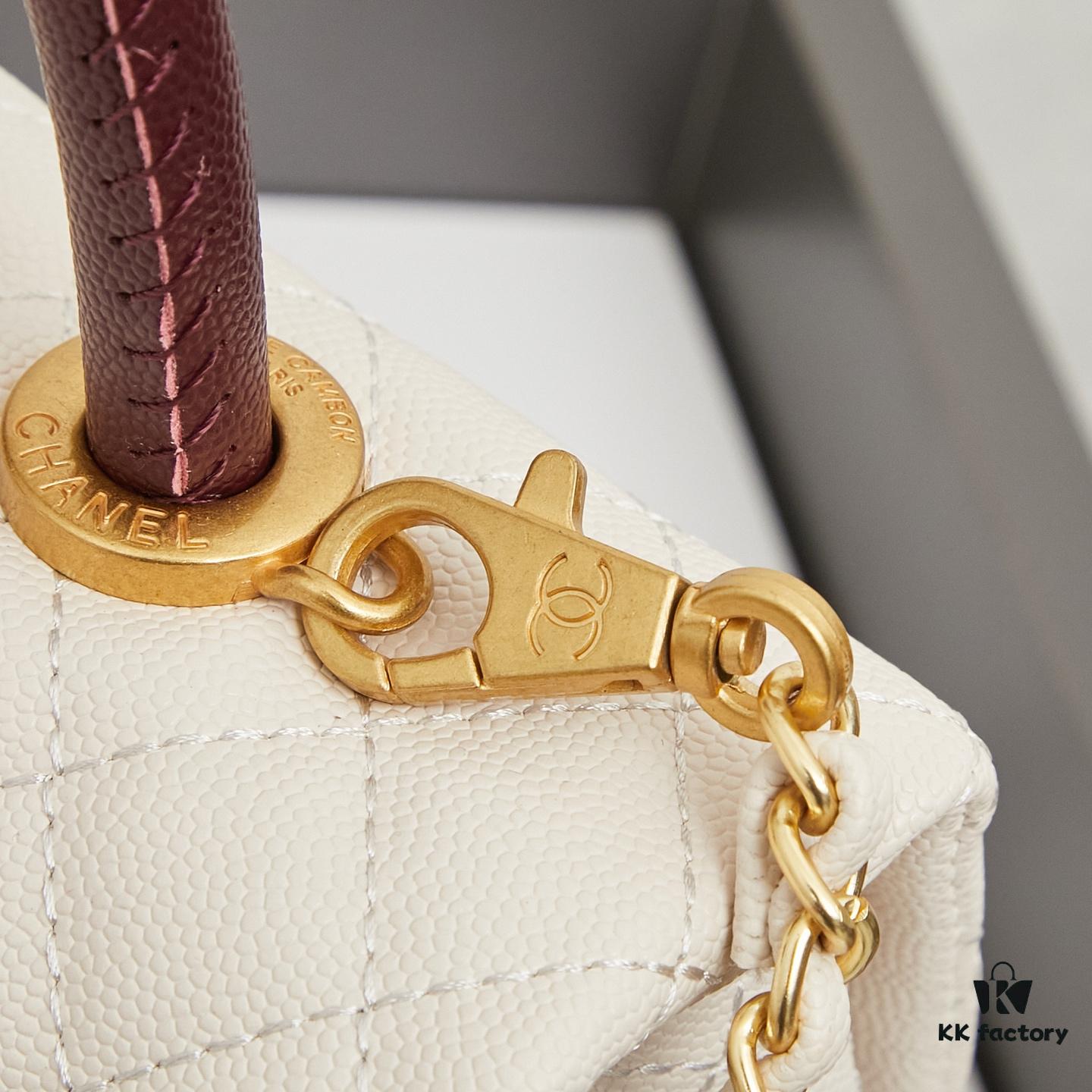 New Arrival with Box Chanel Coco Handle Black Calfskin Red Handle