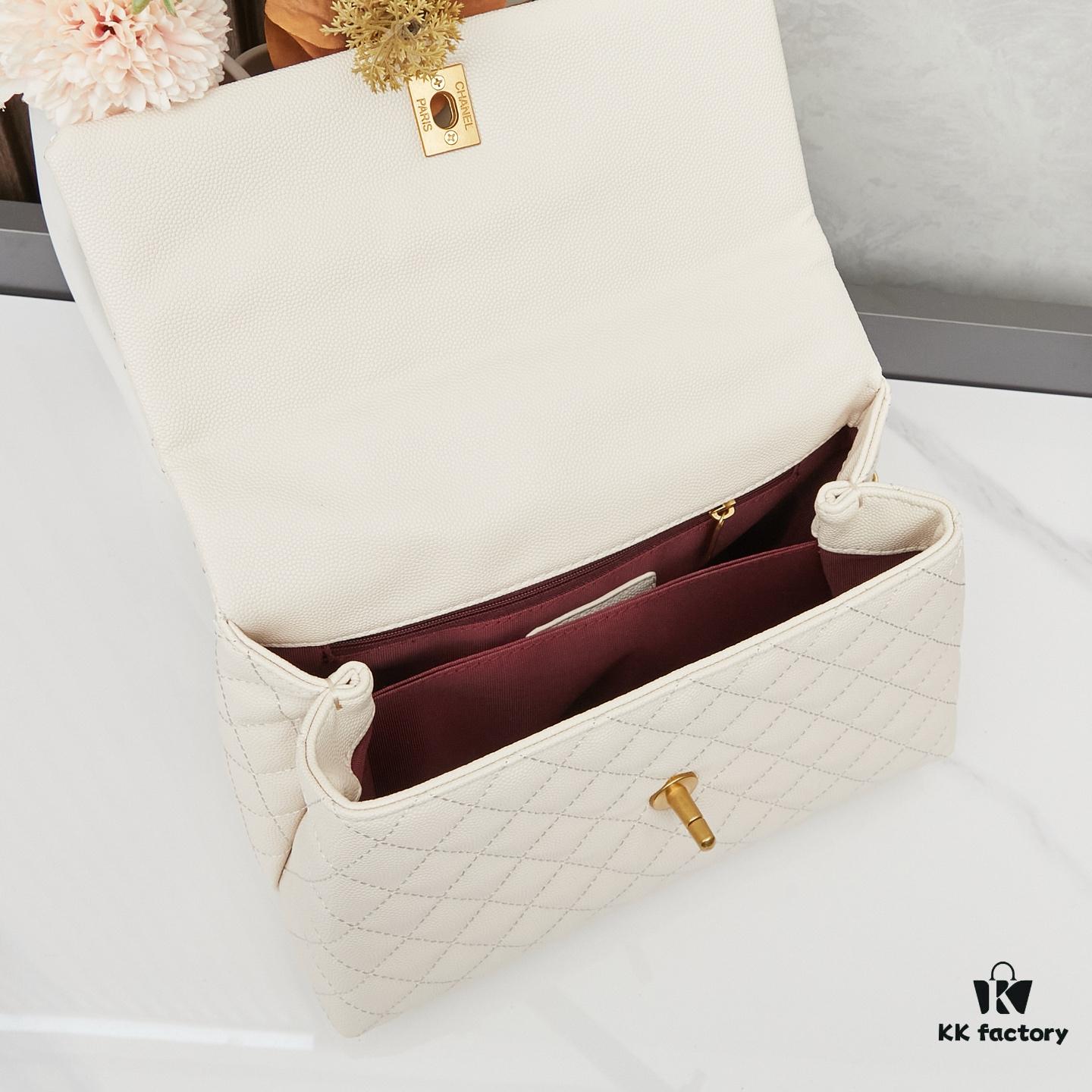 New Arrival with Box Chanel Coco Handle Black Calfskin Red Handle