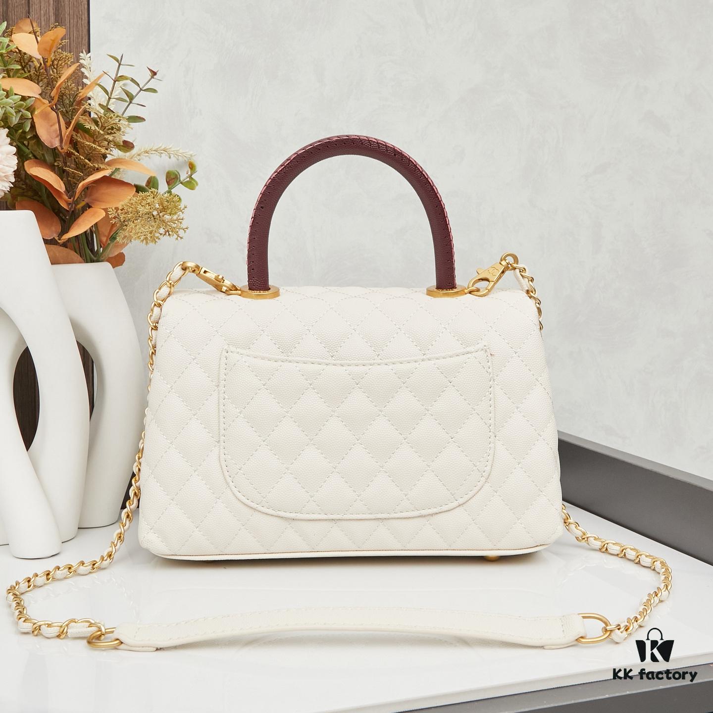 New Arrival with Box Chanel Coco Handle Black Calfskin Red Handle