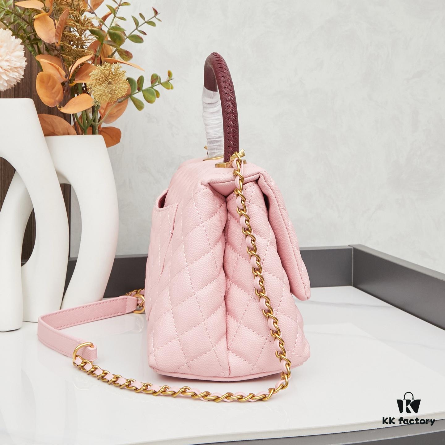 New Arrival with Box Chanel Coco Handle Black Calfskin Red Handle