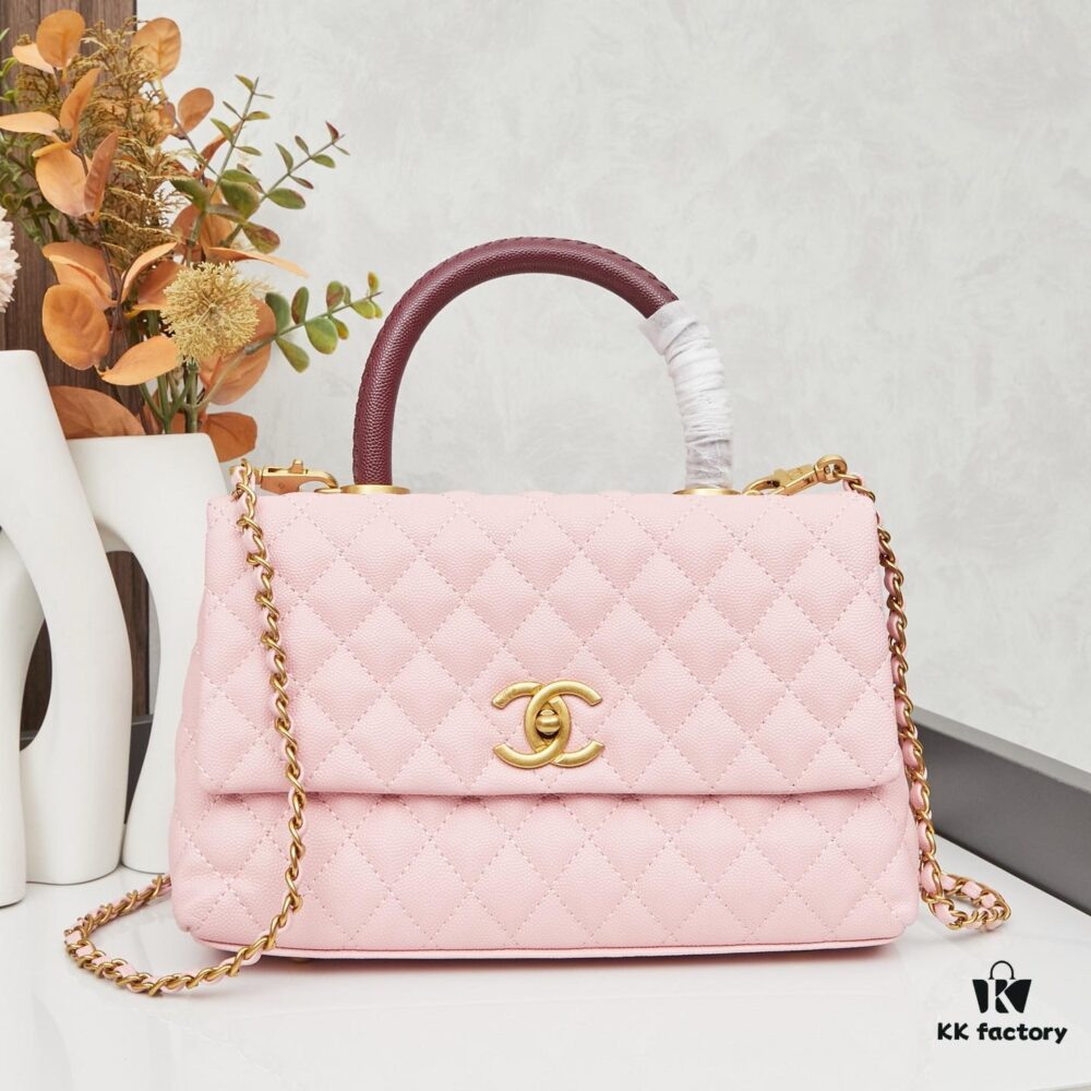 New Arrival with Box Chanel Coco Handle Black Calfskin Red Handle