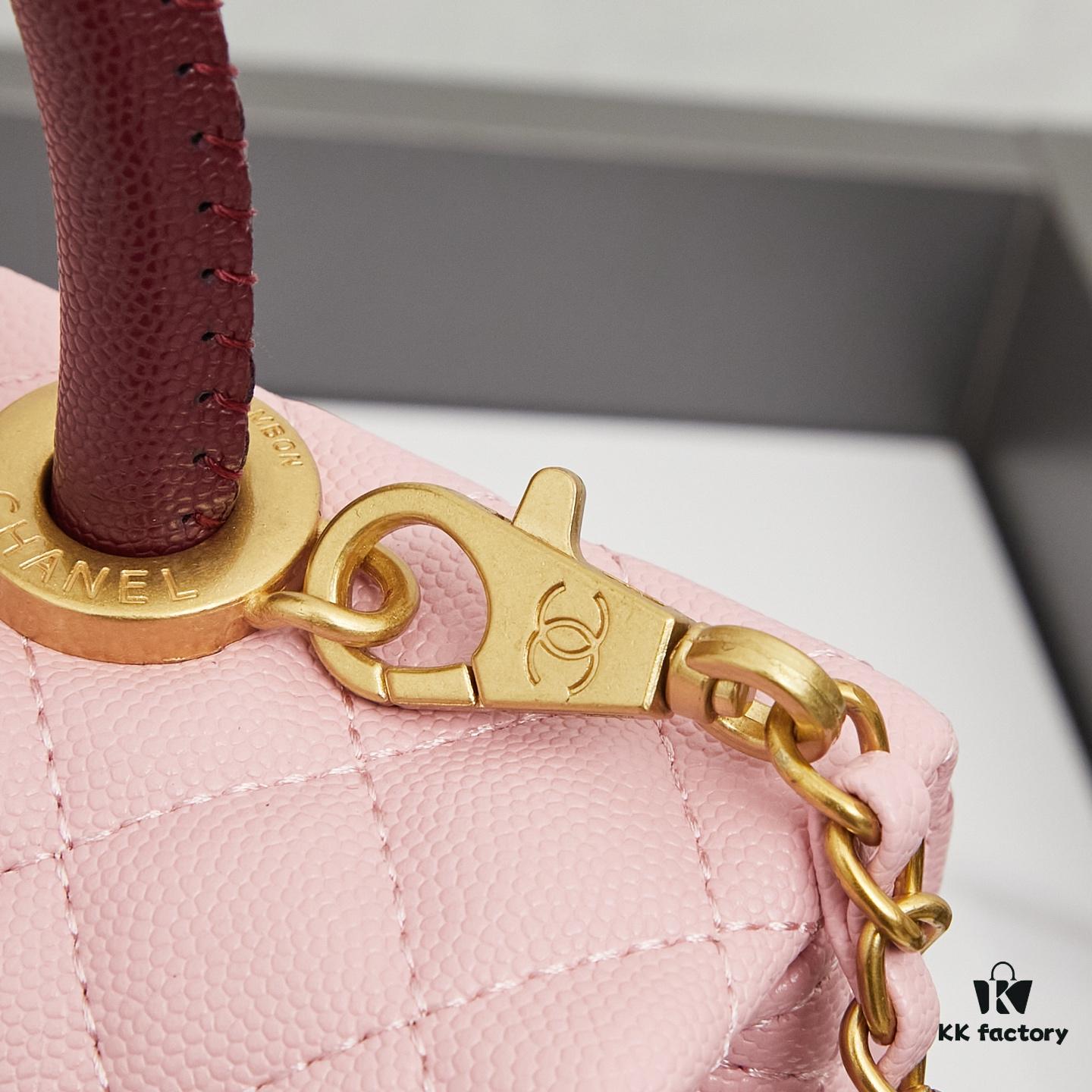 New Arrival with Box Chanel Coco Handle Black Calfskin Red Handle