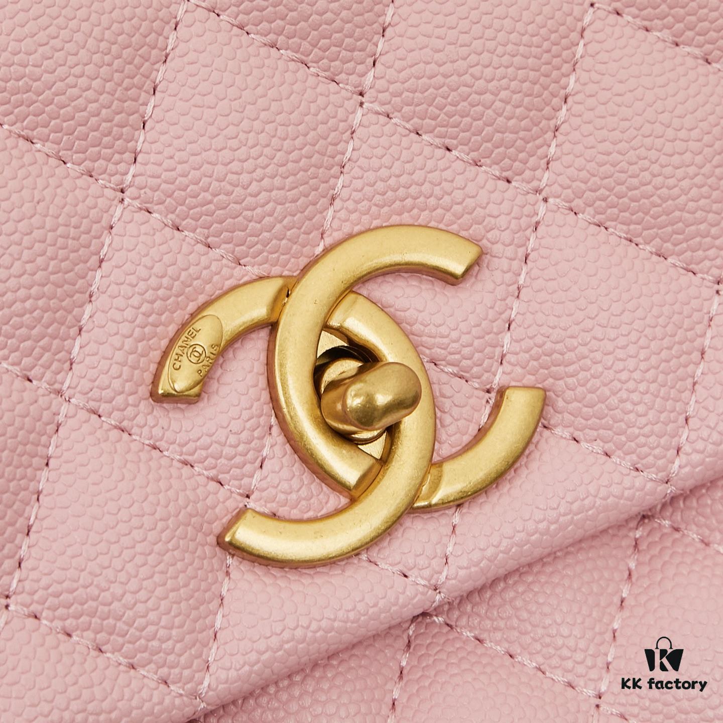 New Arrival with Box Chanel Coco Handle Black Calfskin Red Handle