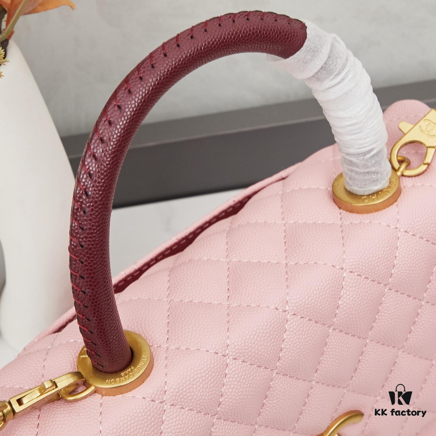 New Arrival with Box Chanel Coco Handle Black Calfskin Red Handle