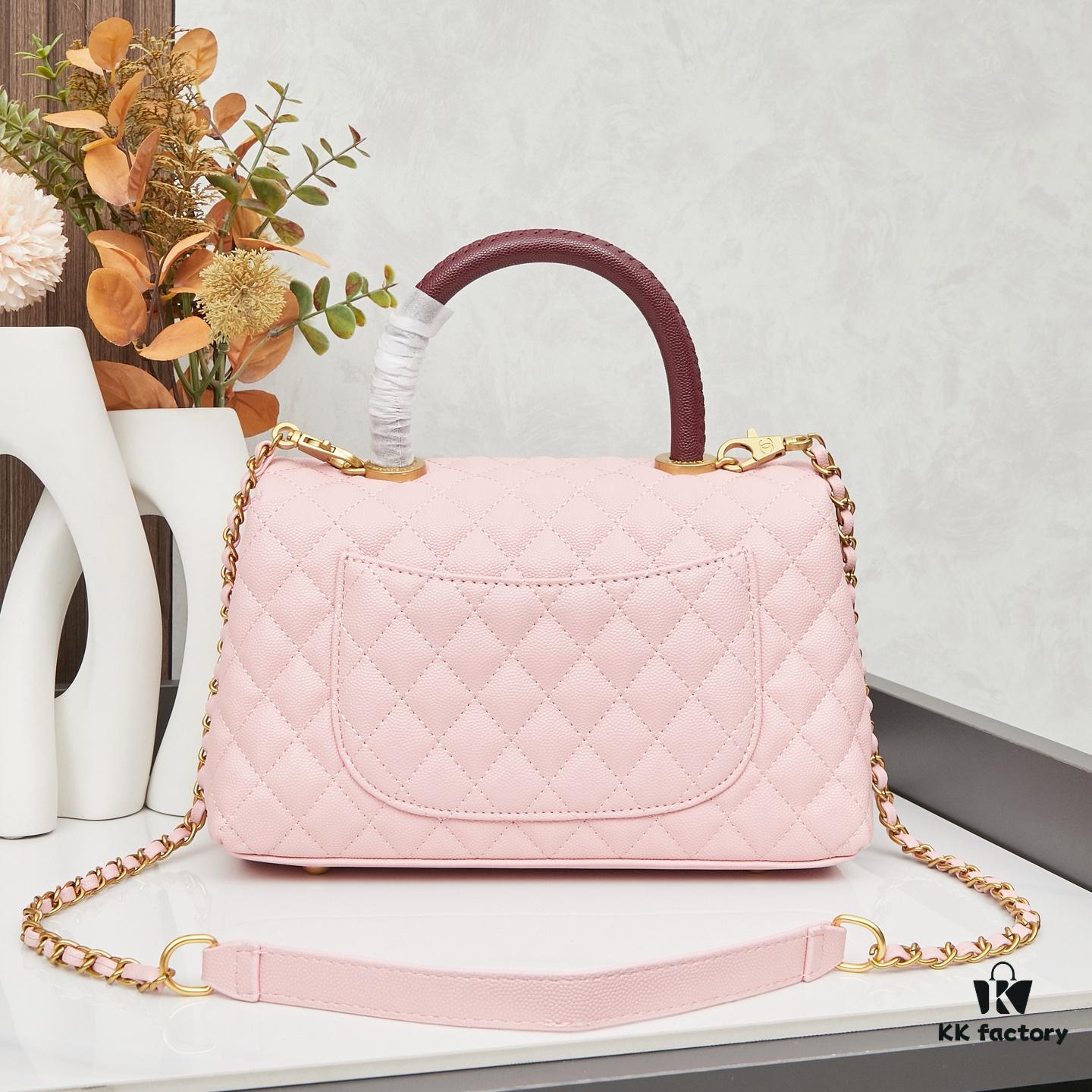 New Arrival with Box Chanel Coco Handle Black Calfskin Red Handle