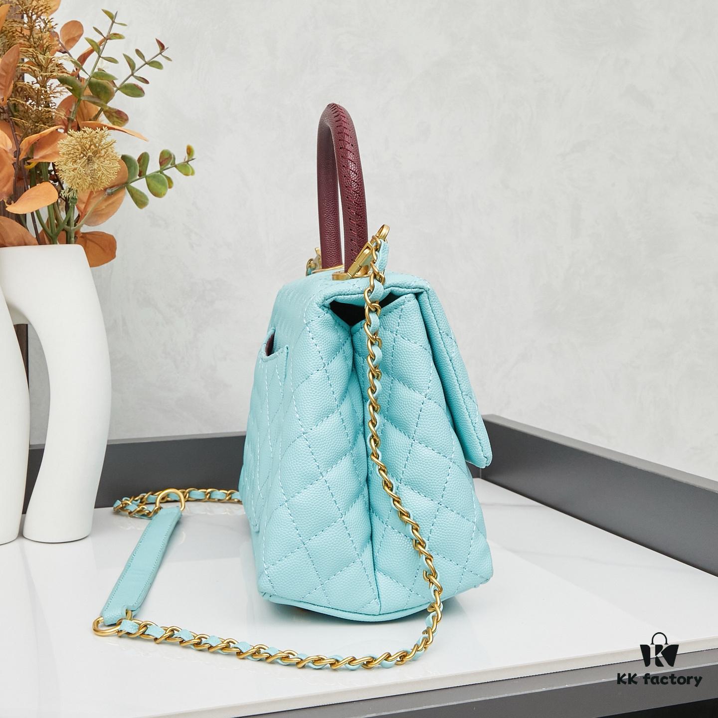 New Arrival with Box Chanel Coco Handle Black Calfskin Red Handle