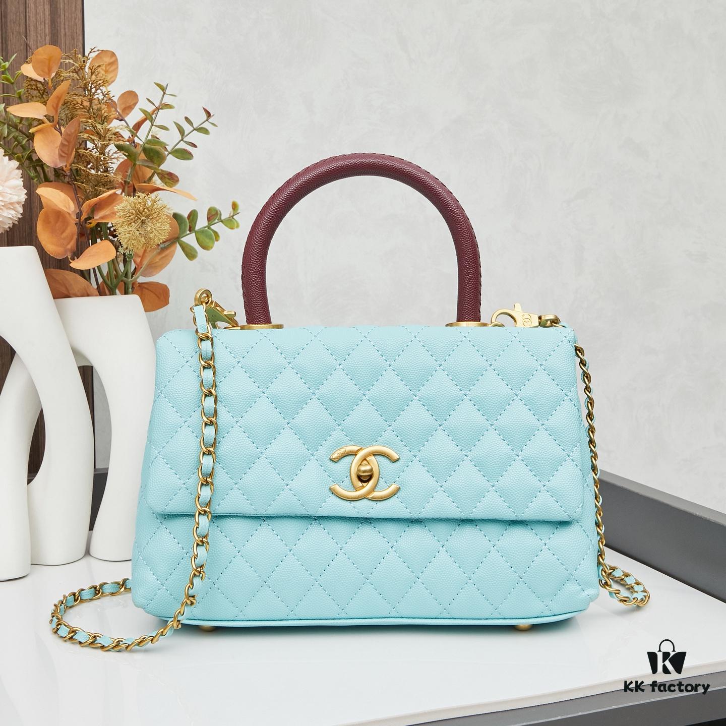 New Arrival with Box Chanel Coco Handle Black Calfskin Red Handle