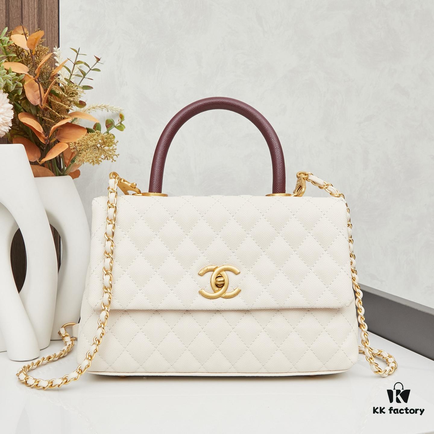 New Arrival with Box Chanel Coco Handle Black Calfskin Red Handle