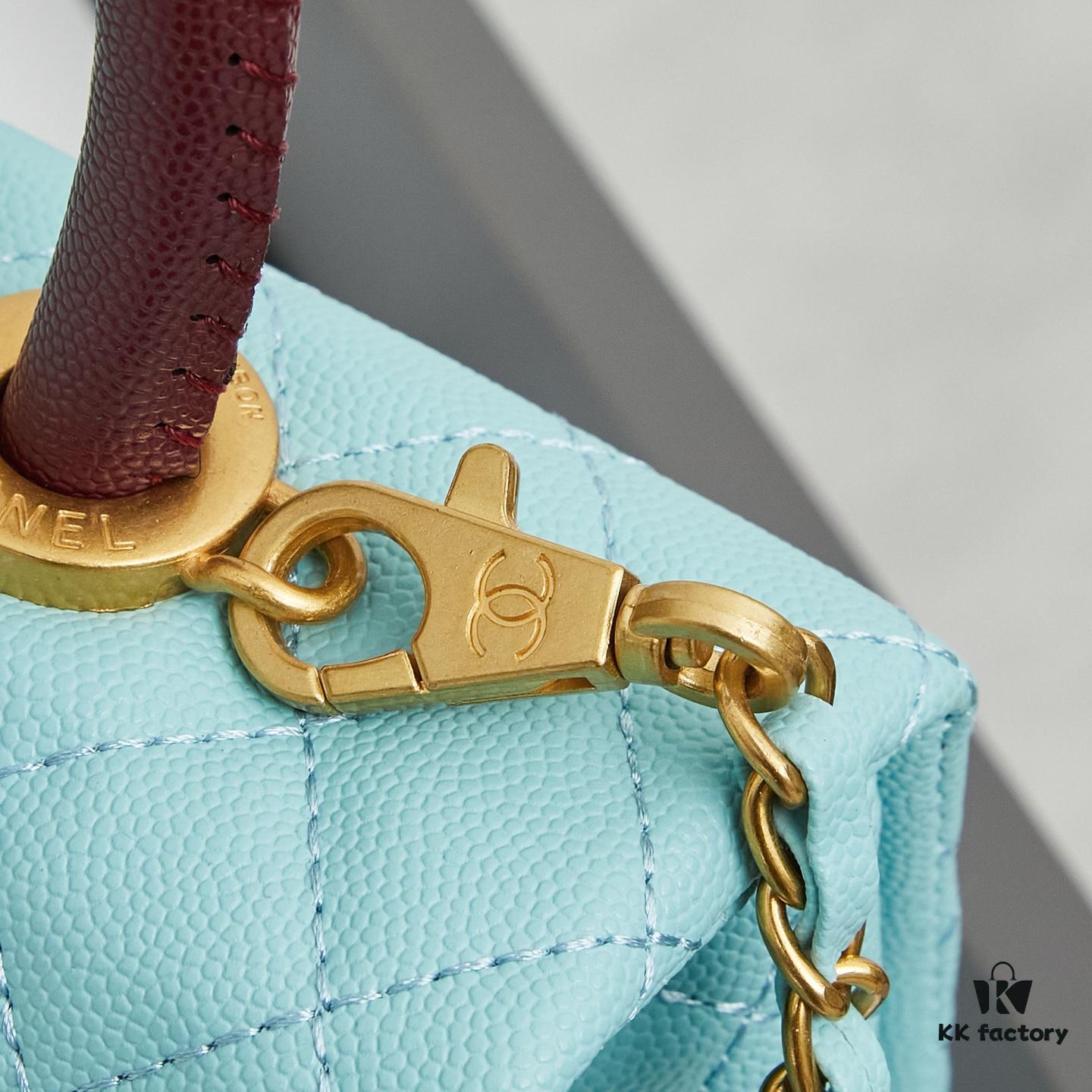 New Arrival with Box Chanel Coco Handle Black Calfskin Red Handle