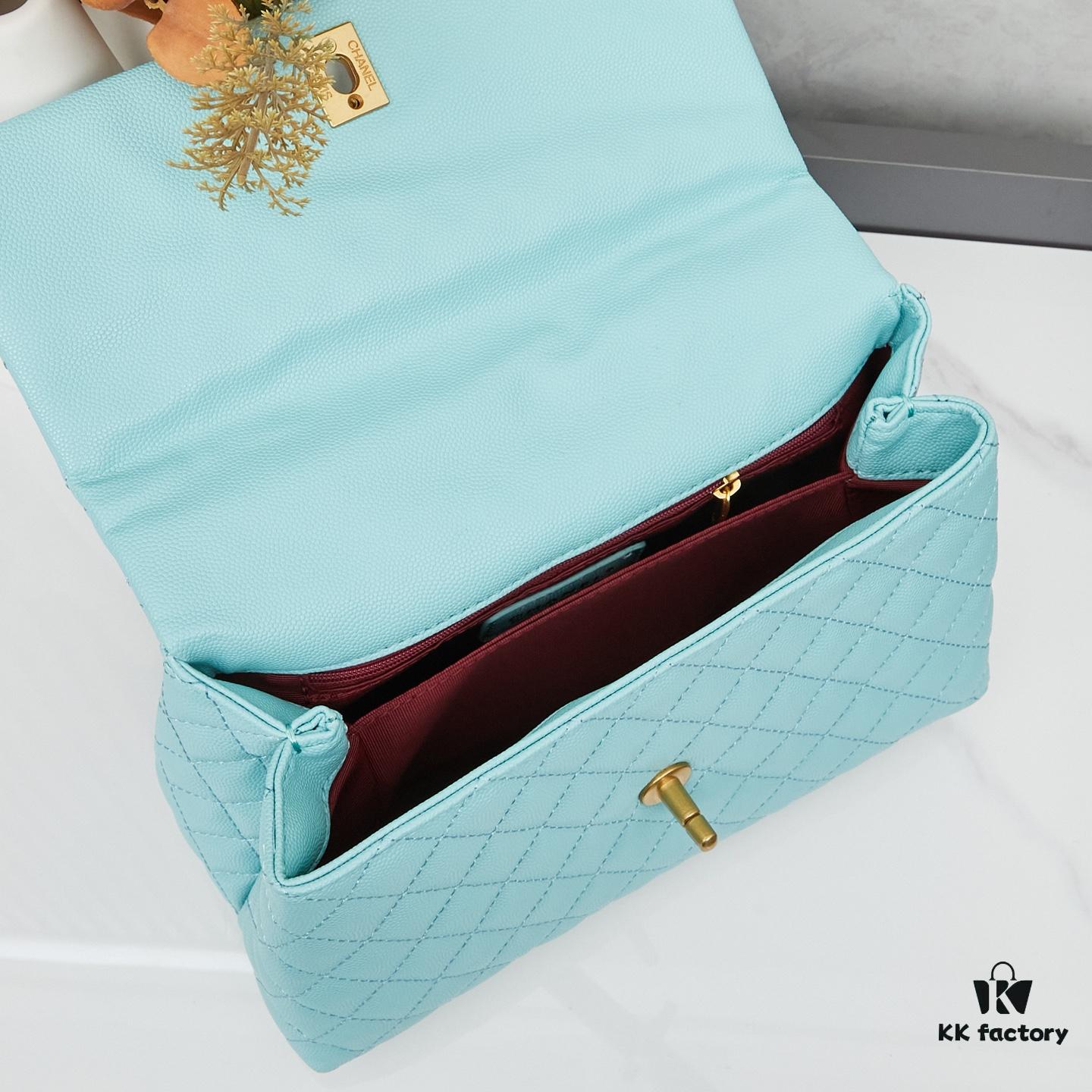 New Arrival with Box Chanel Coco Handle Black Calfskin Red Handle