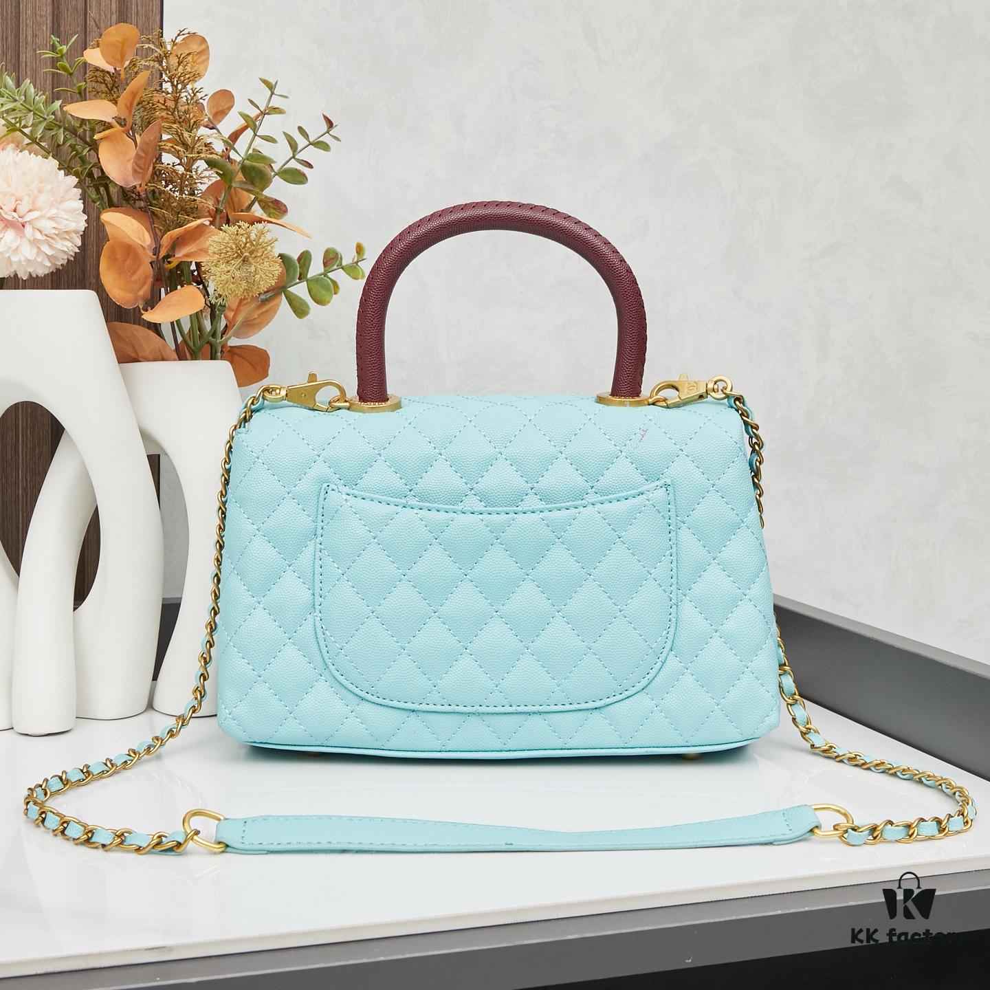 New Arrival with Box Chanel Coco Handle Black Calfskin Red Handle