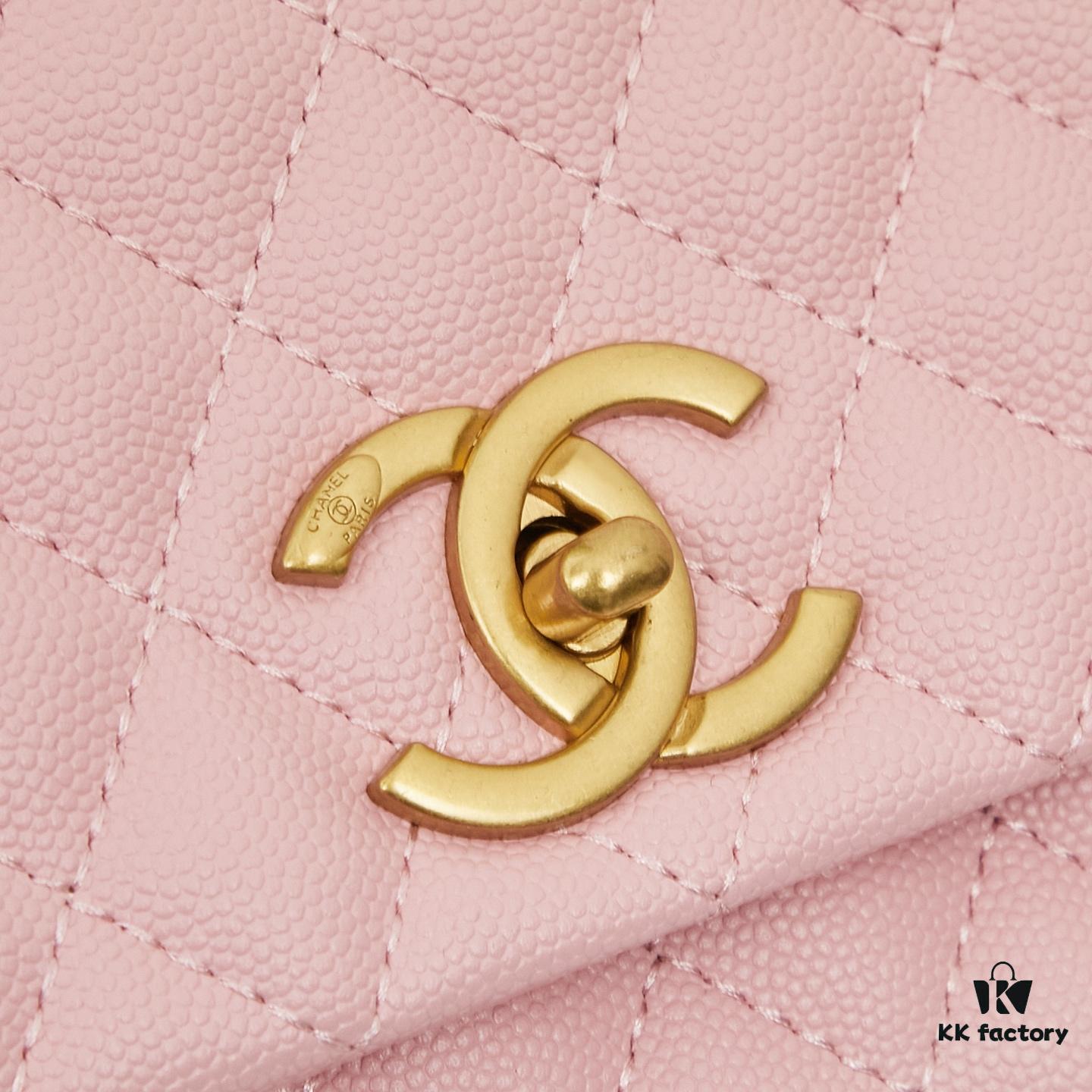 New Arrival with Box Chanel Coco Handle Black Calfskin Red Handle