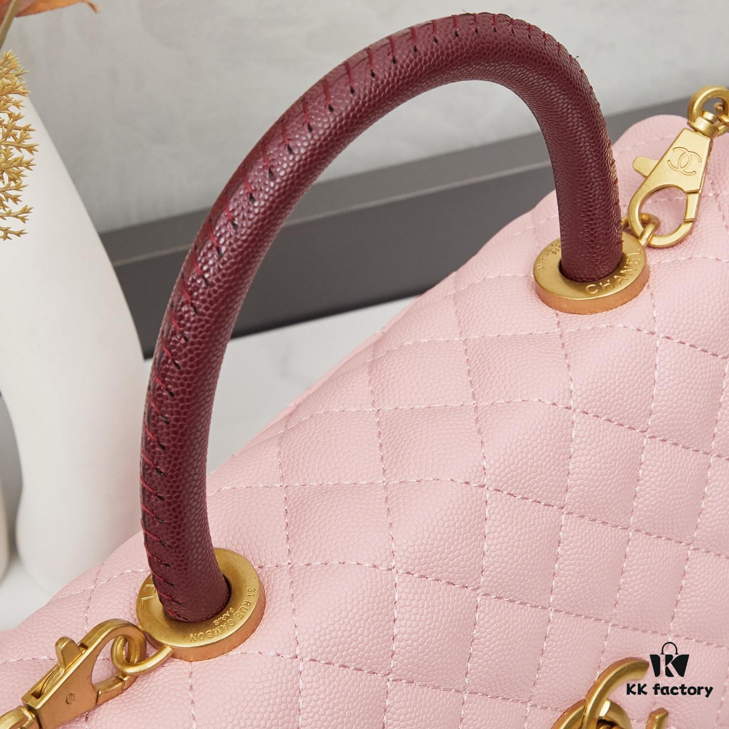 New Arrival with Box Chanel Coco Handle Black Calfskin Red Handle